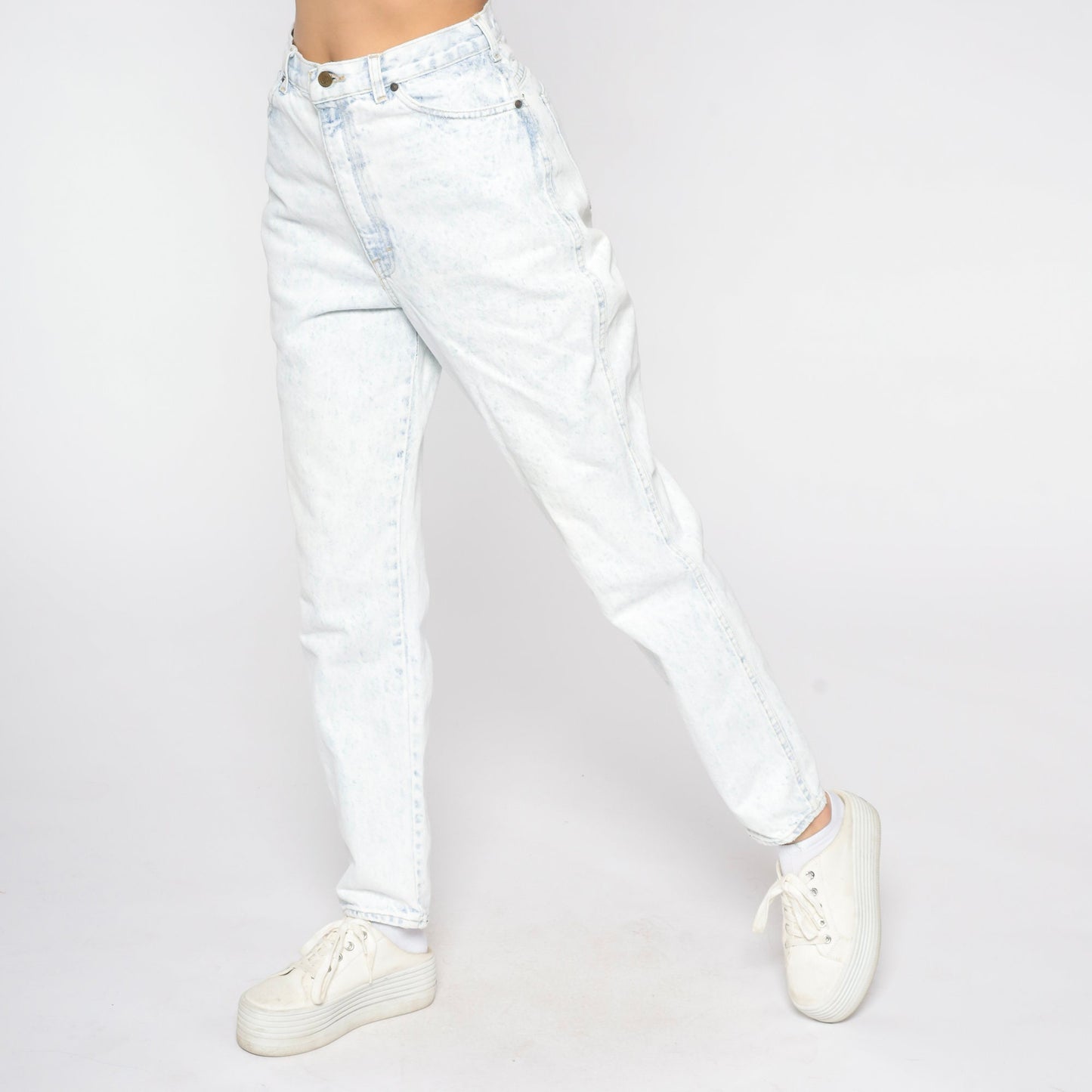 90s Gitano Acid Wash Mom Jeans High Waist Blue White Denim Tall Small