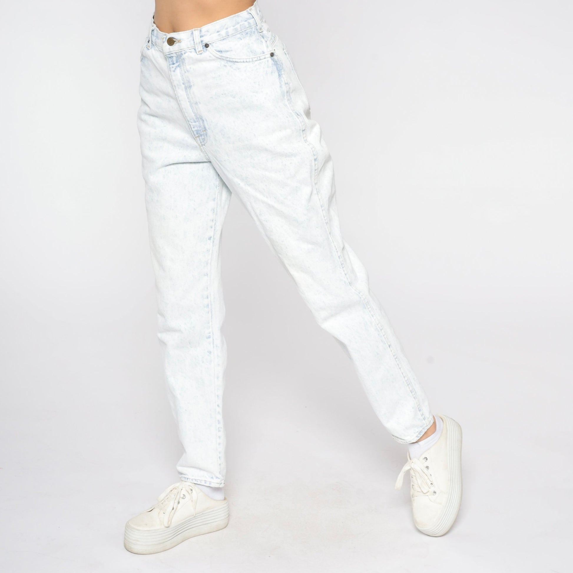 90s Gitano Acid Wash Mom Jeans High Waist Blue White Denim Tall Small