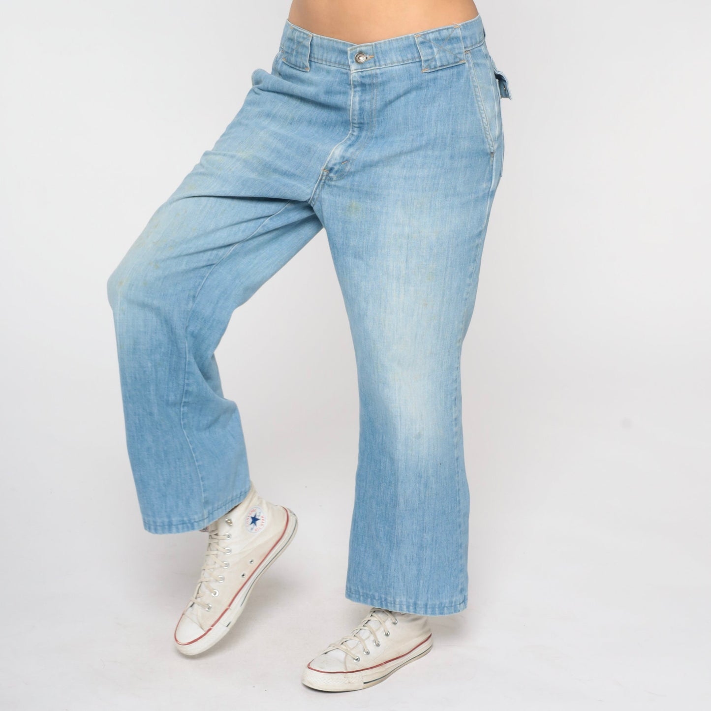 70s Levi's Orange Tab Bell Bottom Jeans High Waist Blue Denim Men's 35