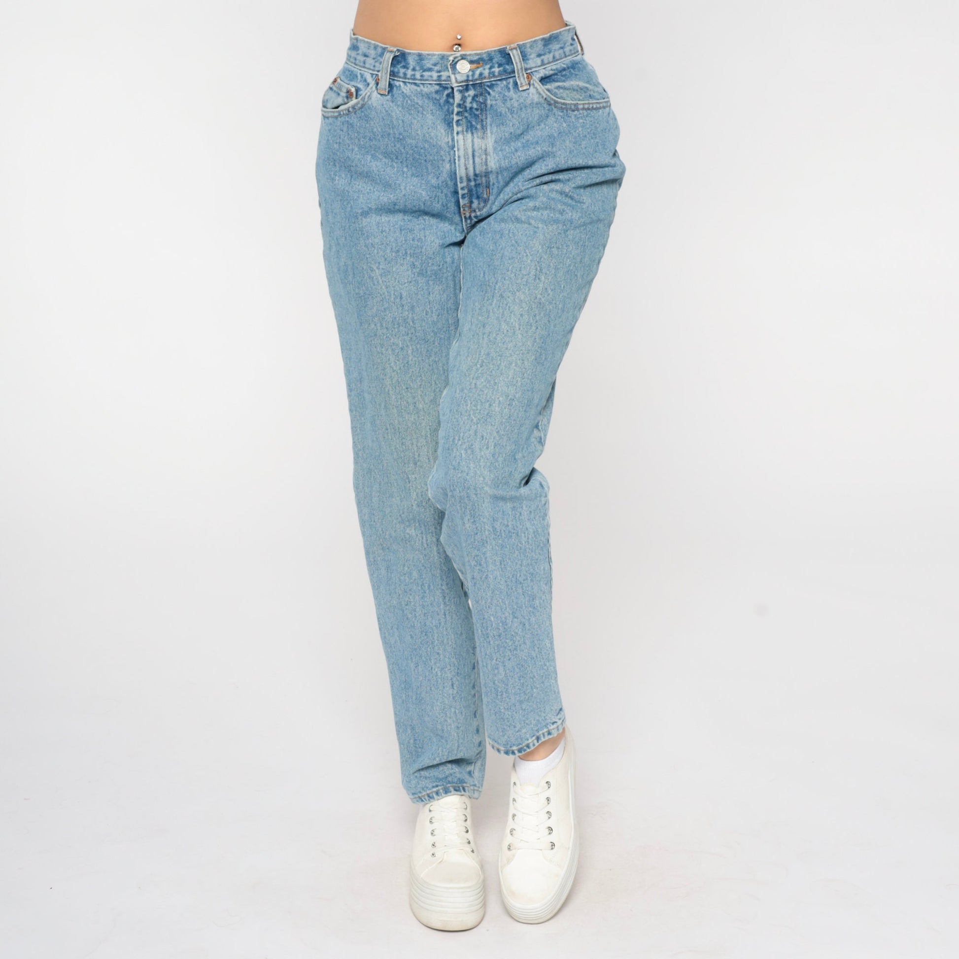 90s Tapered Mid Rise Denim Jeans Stone Washed Blue Women's 10 Long