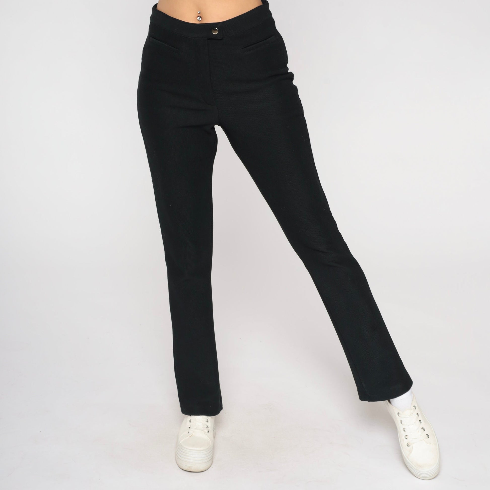 00s Black High-Rise Slim Trousers Y2K Fitted Pants Medium M