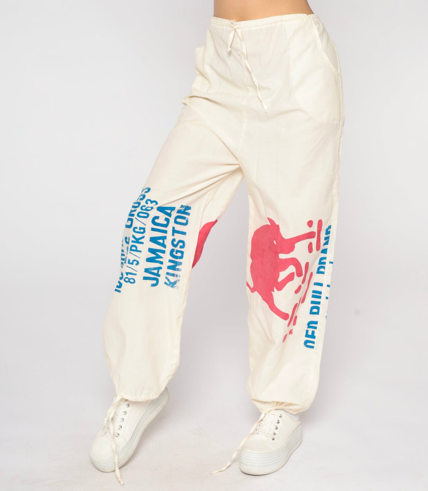 70s Jamaica Kingston Flour Mill Drawstring Pants Bull Print Medium Large