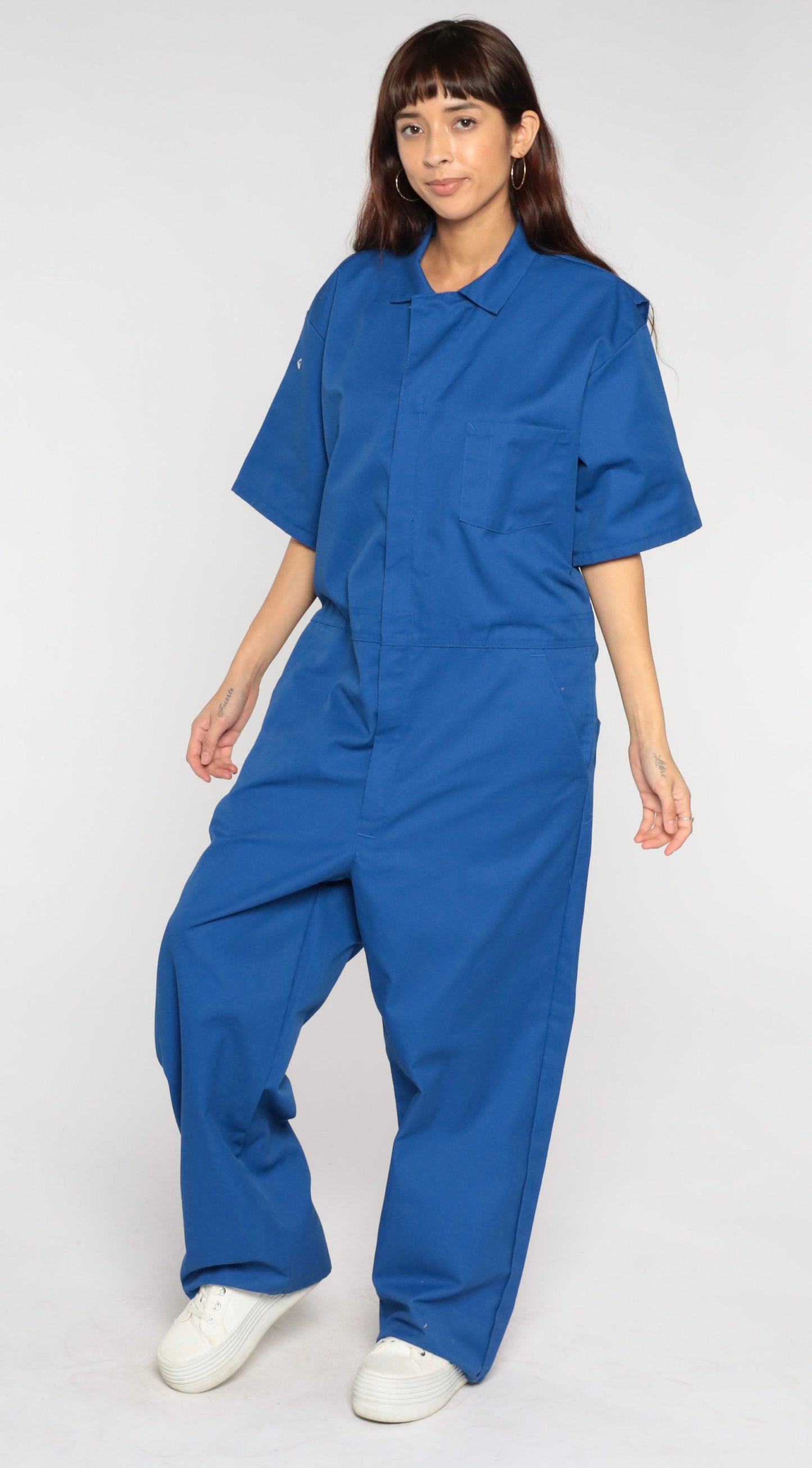 90s Blue Coveralls Short Sleeve Jumpsuit Men's 46 Extra Large