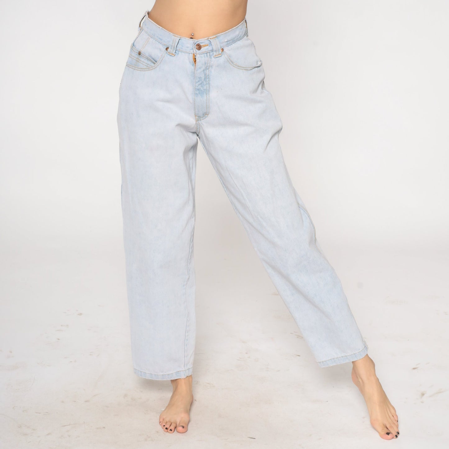 90s Raw Rags Light Stone Wash High Waist Straight Leg Jeans Medium 30