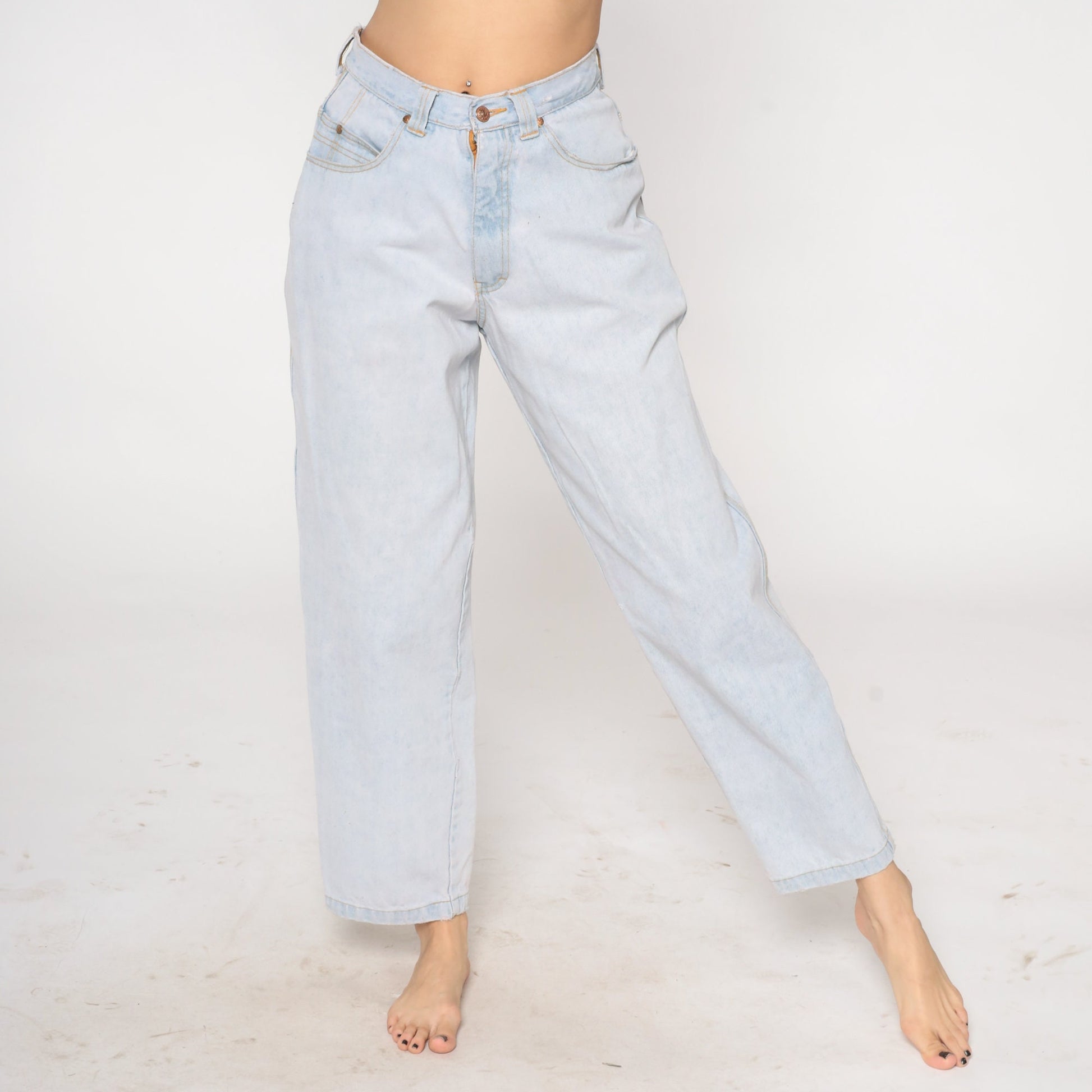 90s Raw Rags Light Stone Wash High Waist Straight Leg Jeans Medium 30