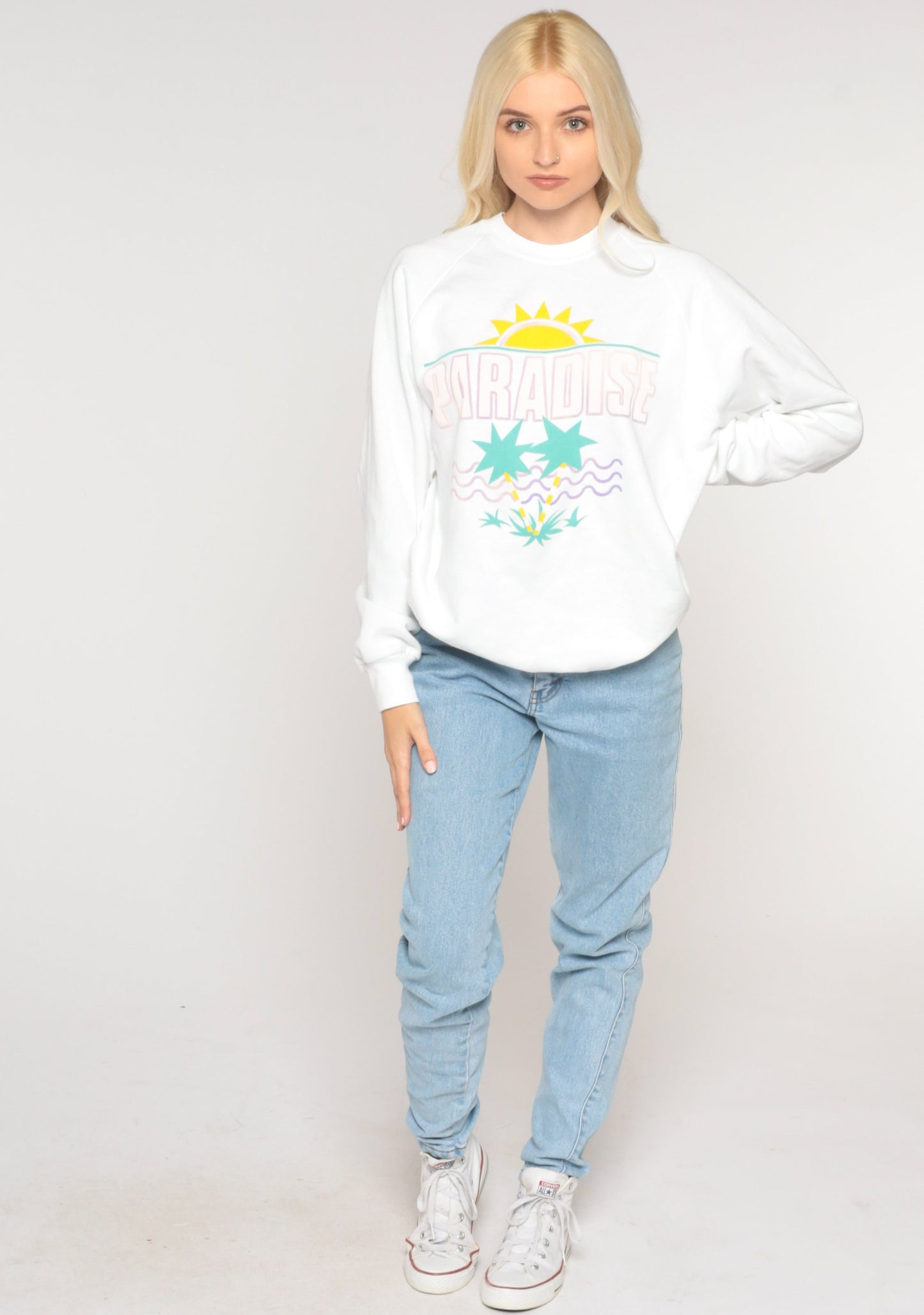 80s Tropical Beach Sunset Paradise Sweatshirt Graphic Crewneck Extra Large XXL