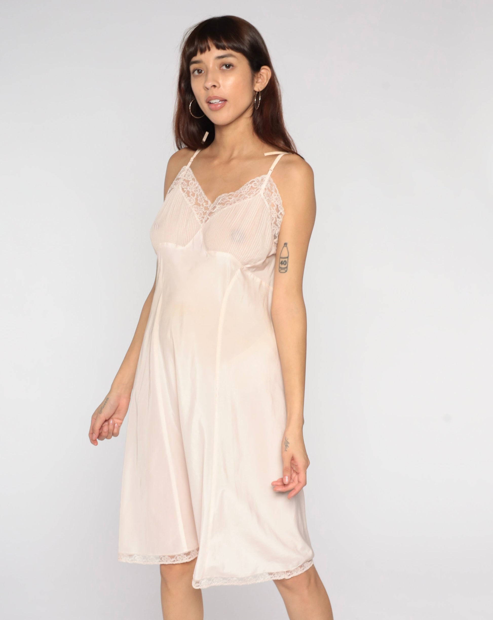 Barbizon Slip Dress 50s Blush Pink Sheer Lace Trim Empire Waist Large L
