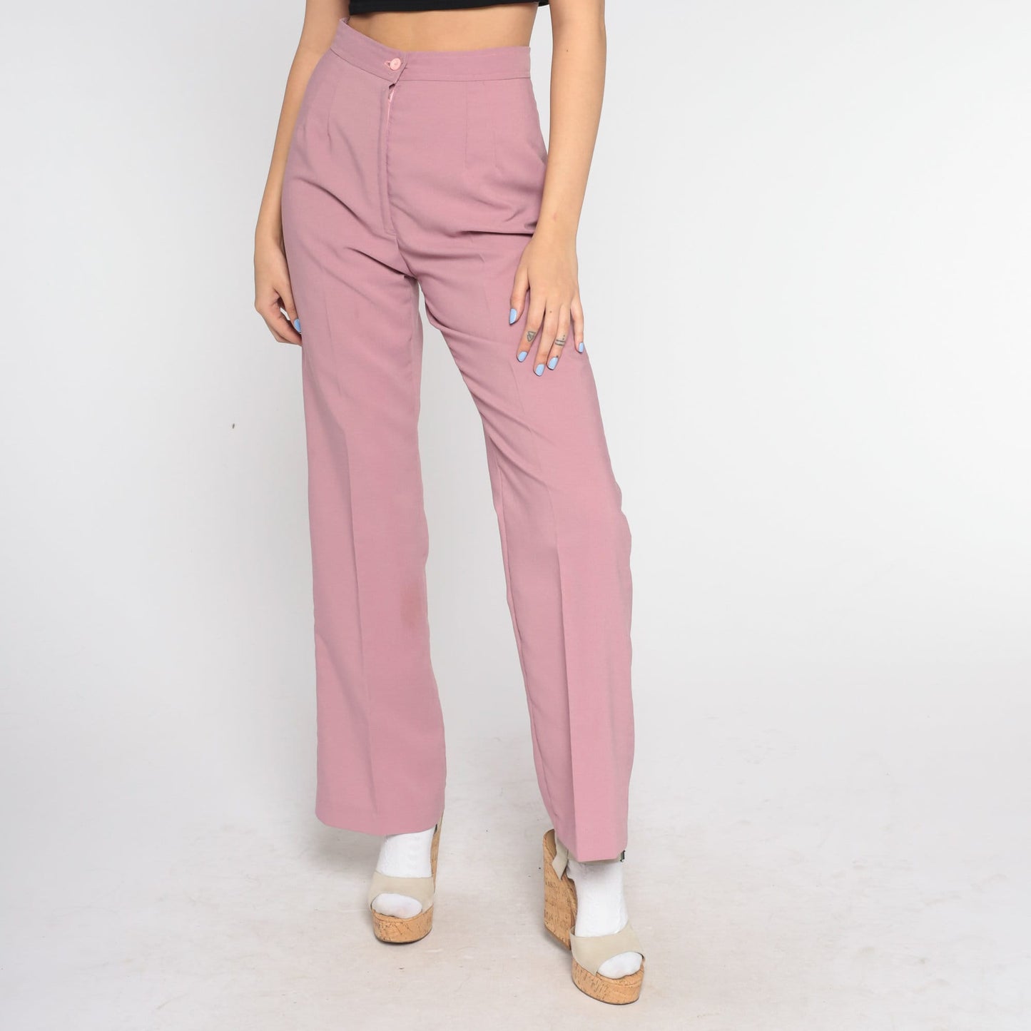 70s Mauve Pink High-Waisted Bell Bottom Pants Small