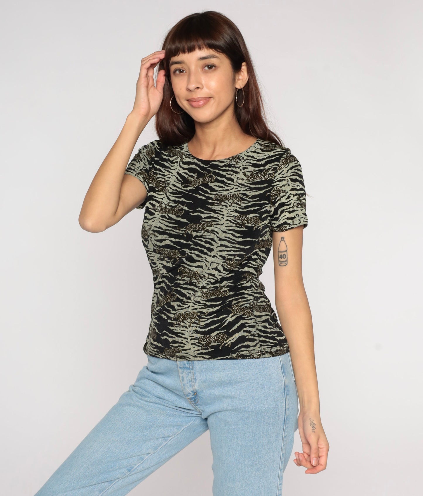 90s Bentley Leopard Animal Print Shirt Short Sleeve Blouse Small Medium
