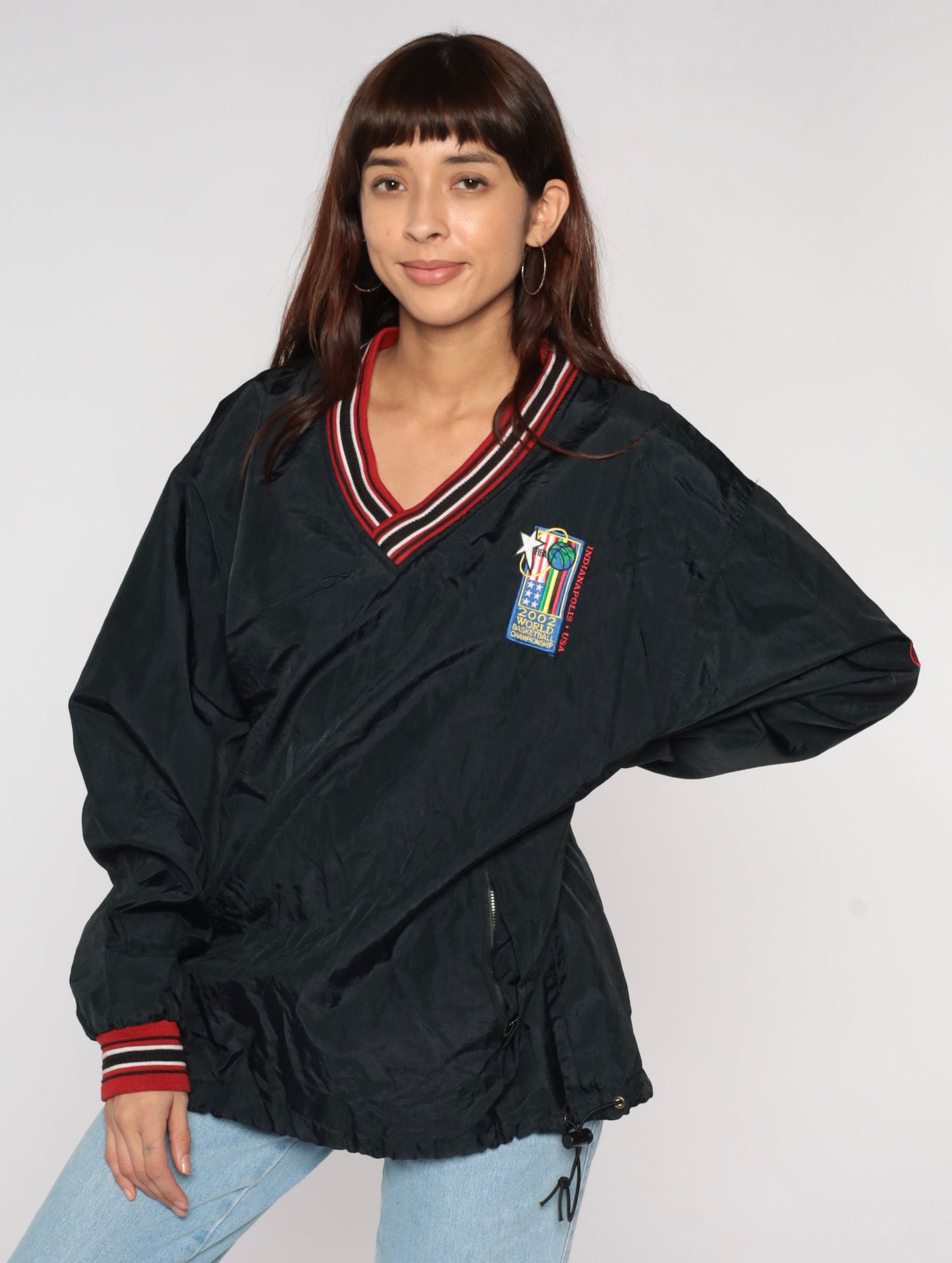 2002 FIBA World Championship Champion Windbreaker Black Pullover Jacket Large
