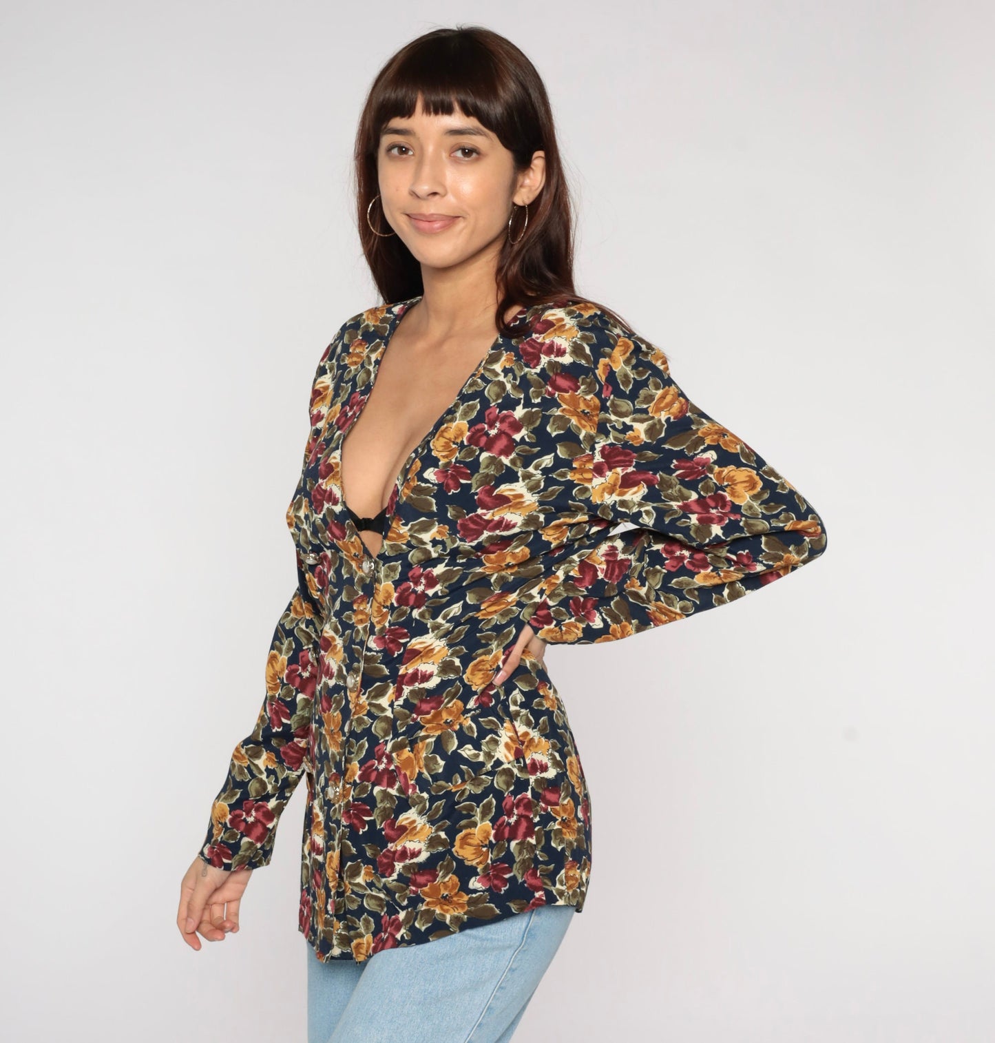 90s Floral Double Breasted Rayon Jacket Medium M