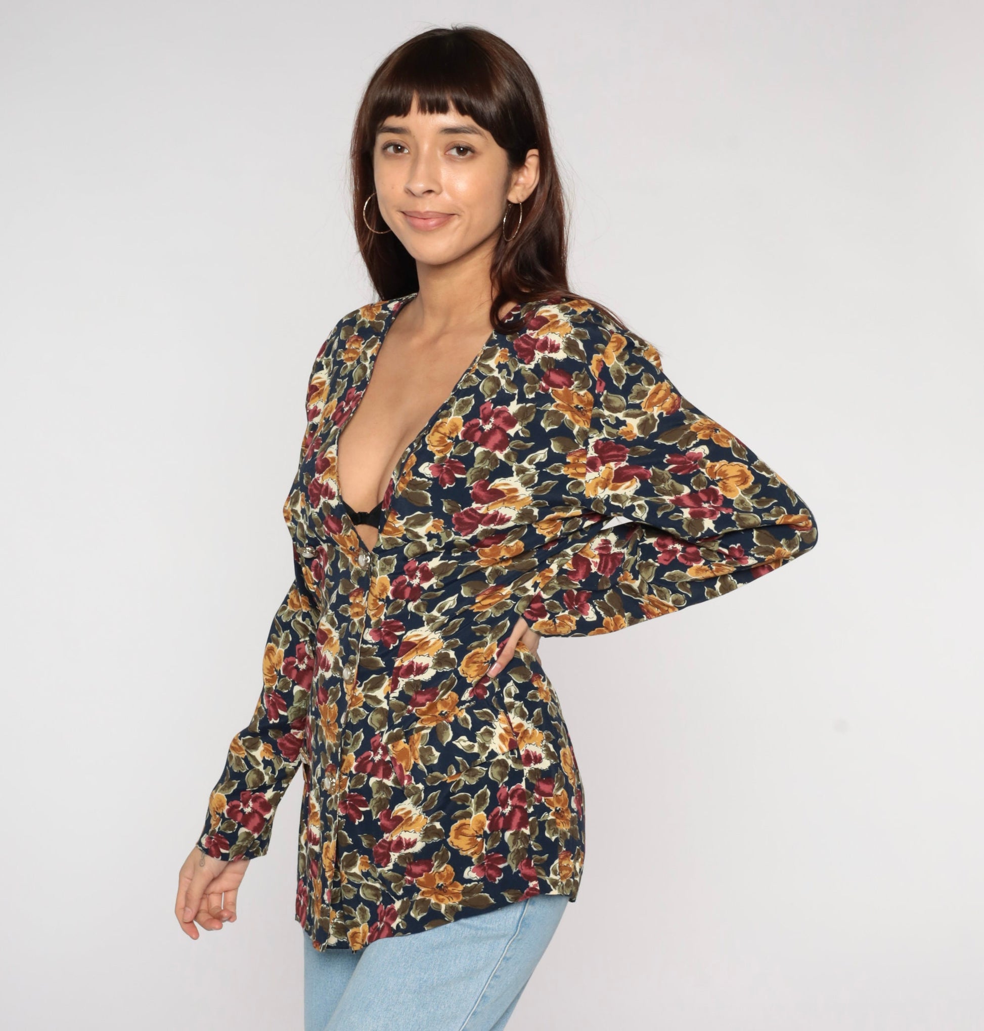 90s Floral Double Breasted Rayon Jacket Medium M