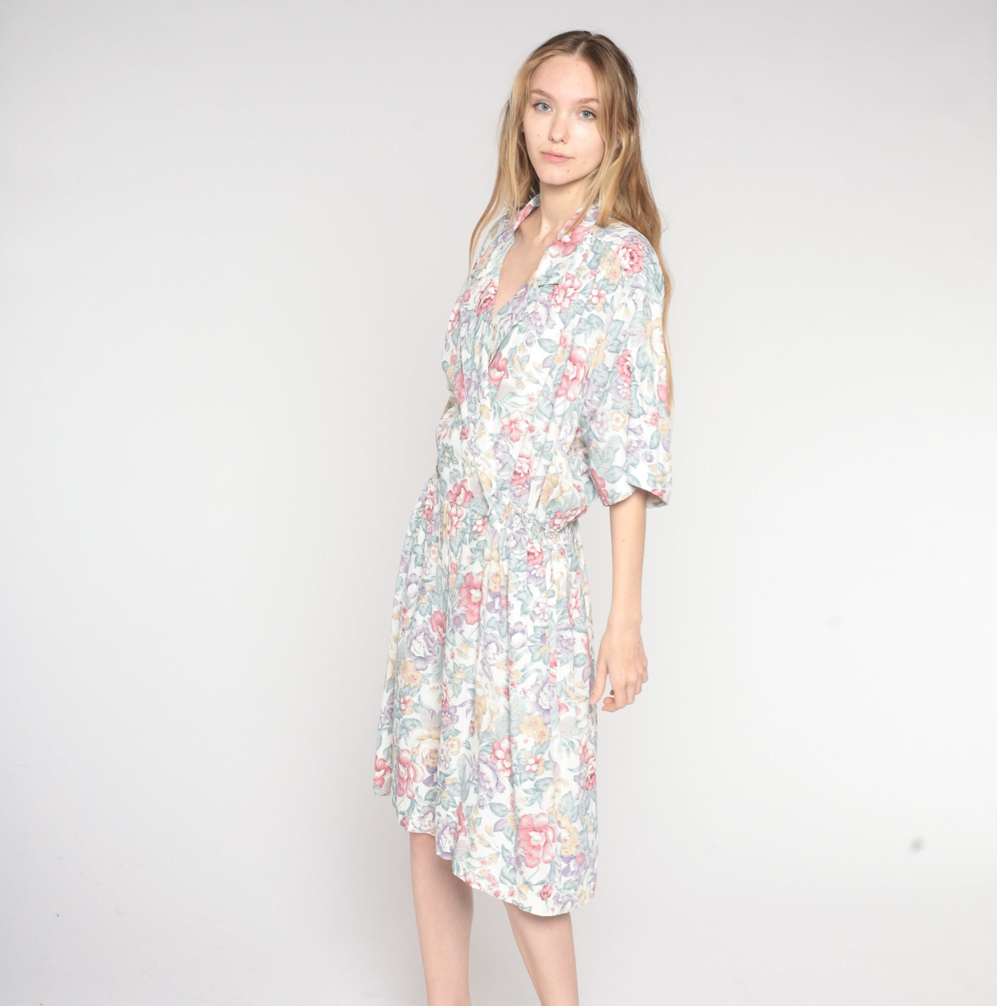 80s Floral Romper High Waisted Knee Length Wide Leg Collared Jumpsuit Extra Large