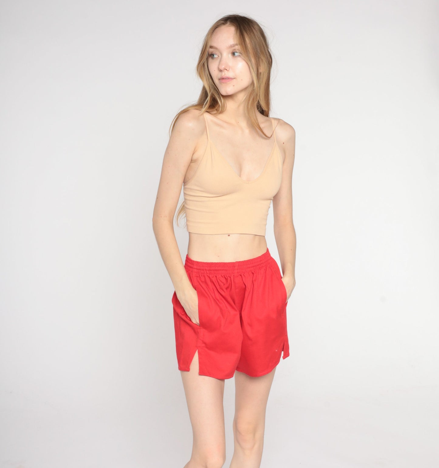 70s Red Running Shorts High Waist Elastic Gym Hotpants Extra Small XS