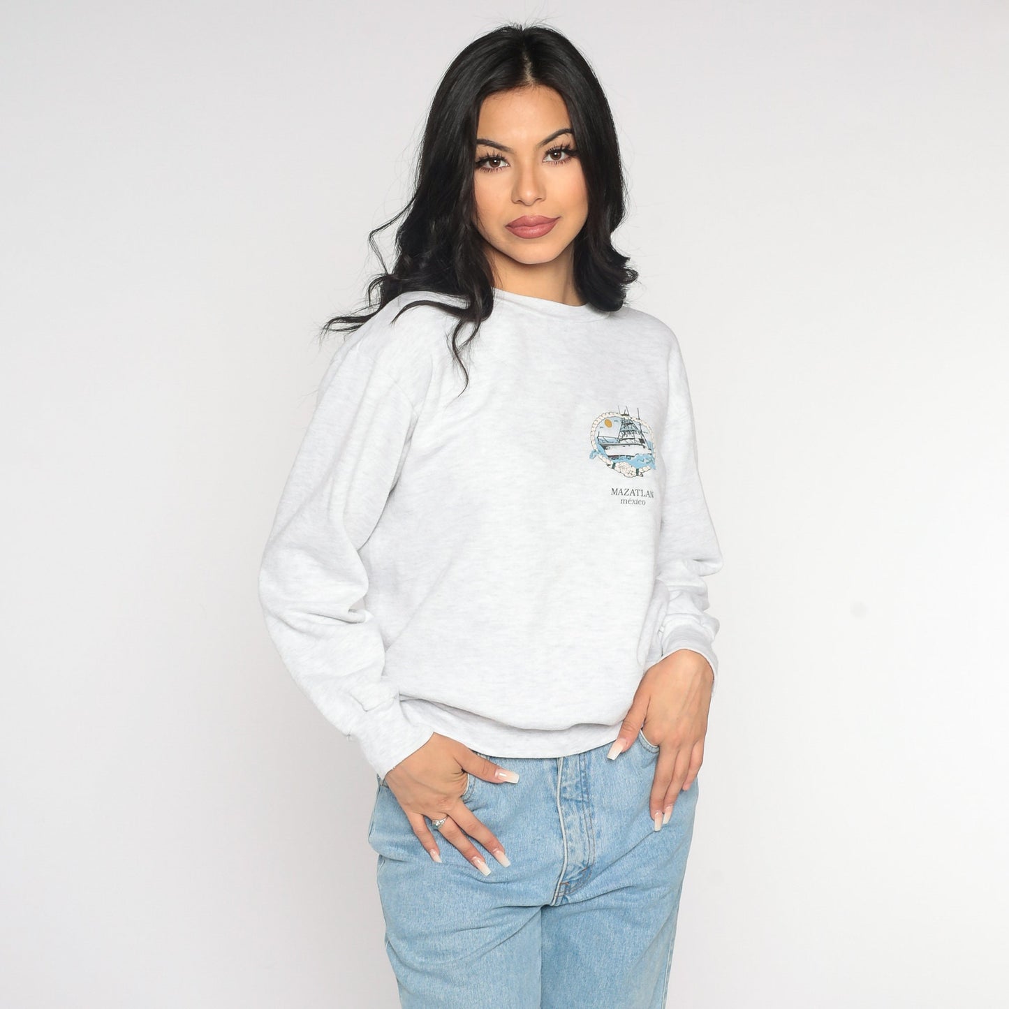90s Mazatlan Mexico Fishing Sweatshirt Grey Crewneck Small