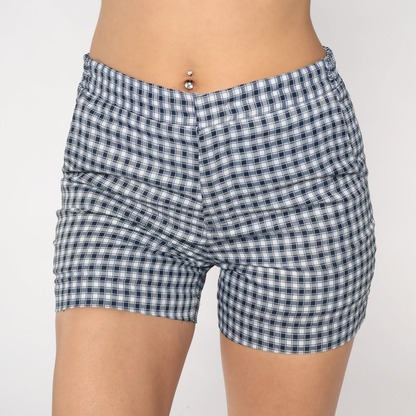 70s Blue White Checkered High-Waist Shorts Medium M