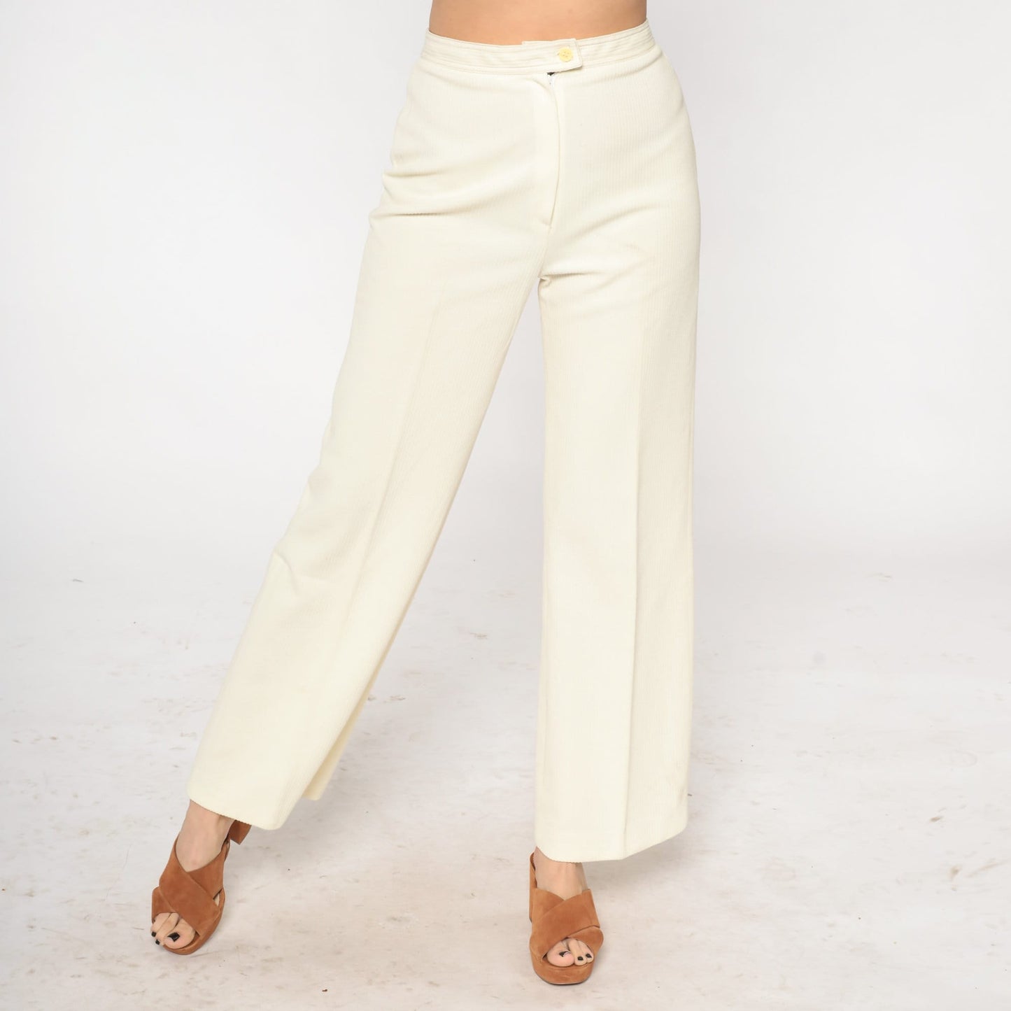 70s Cream High-Waisted Flared Trousers Medium M