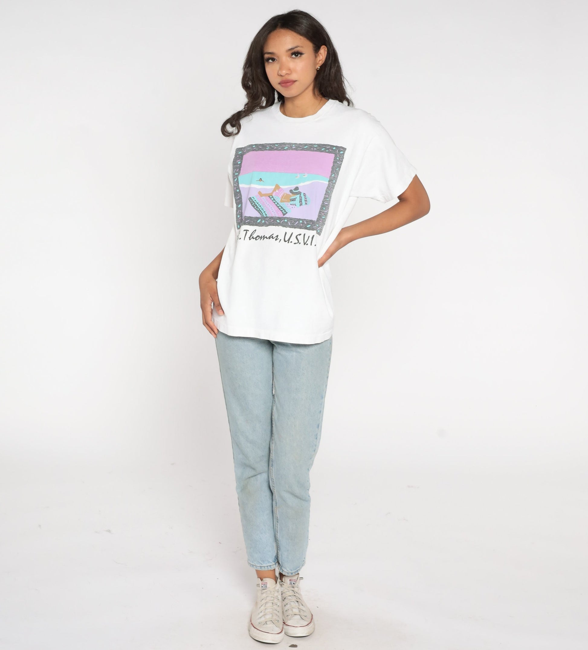 90s St Thomas Virgin Islands Graphic T-Shirt Cotton Beach Tee Medium