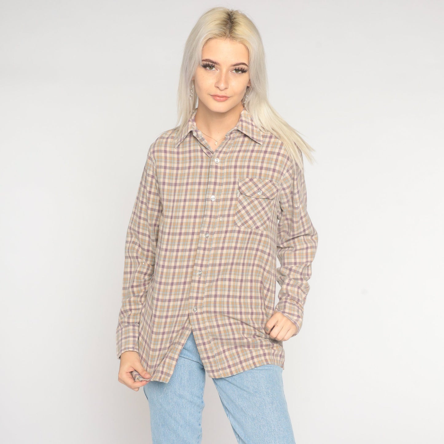 80s Levi's Plaid Flannel Button-Up Shirt Long Sleeve Medium