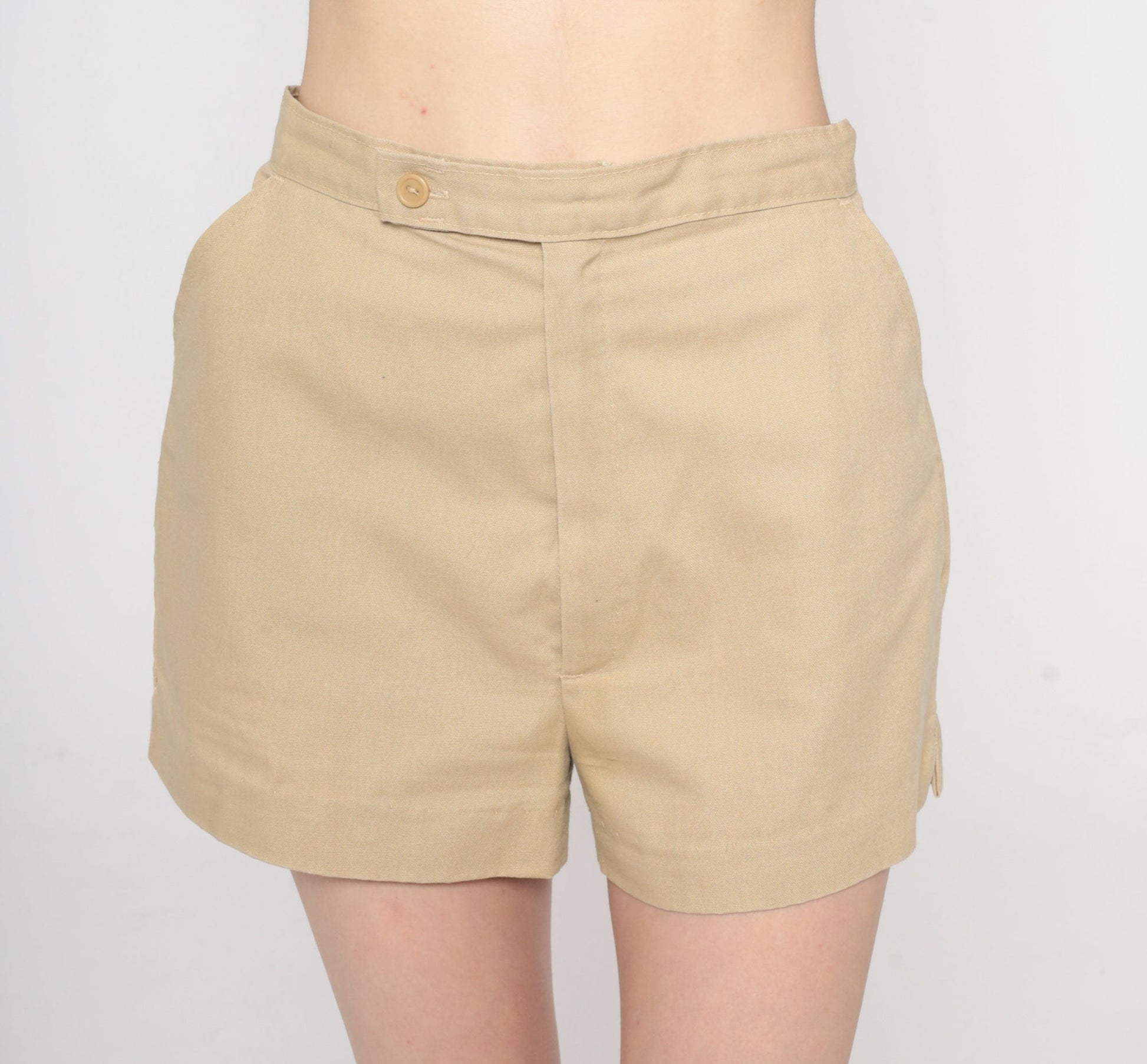 80s Khaki High-Waisted Shorts Cotton Blend Tan Trouser Extra Small