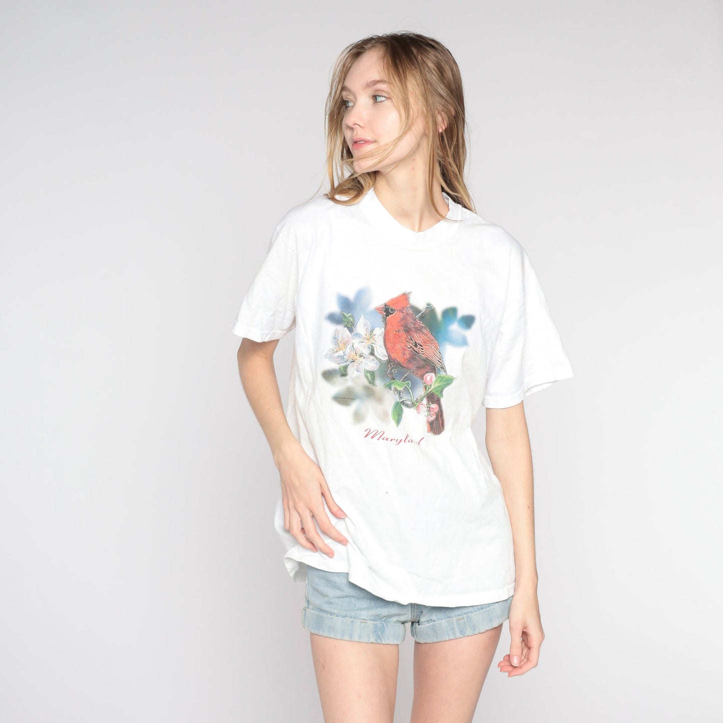 90s Maryland Northern Cardinal Graphic T-Shirt Red Bird Tee Large L
