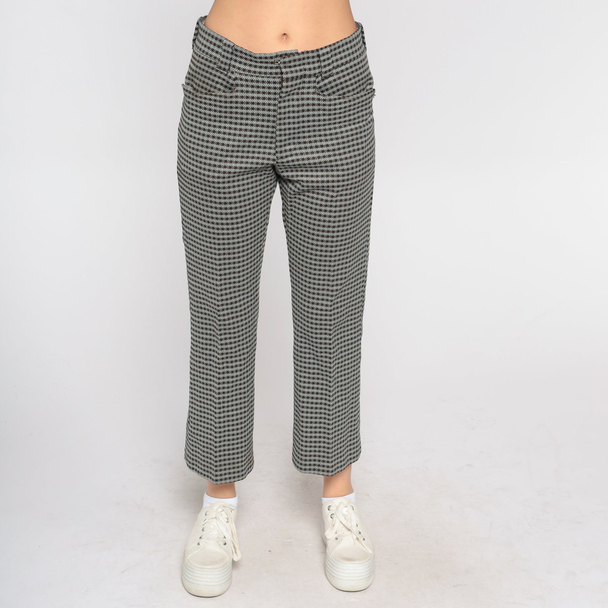 70s Levi's Houndstooth Trousers High Waist Straight Leg Brown Grey Medium