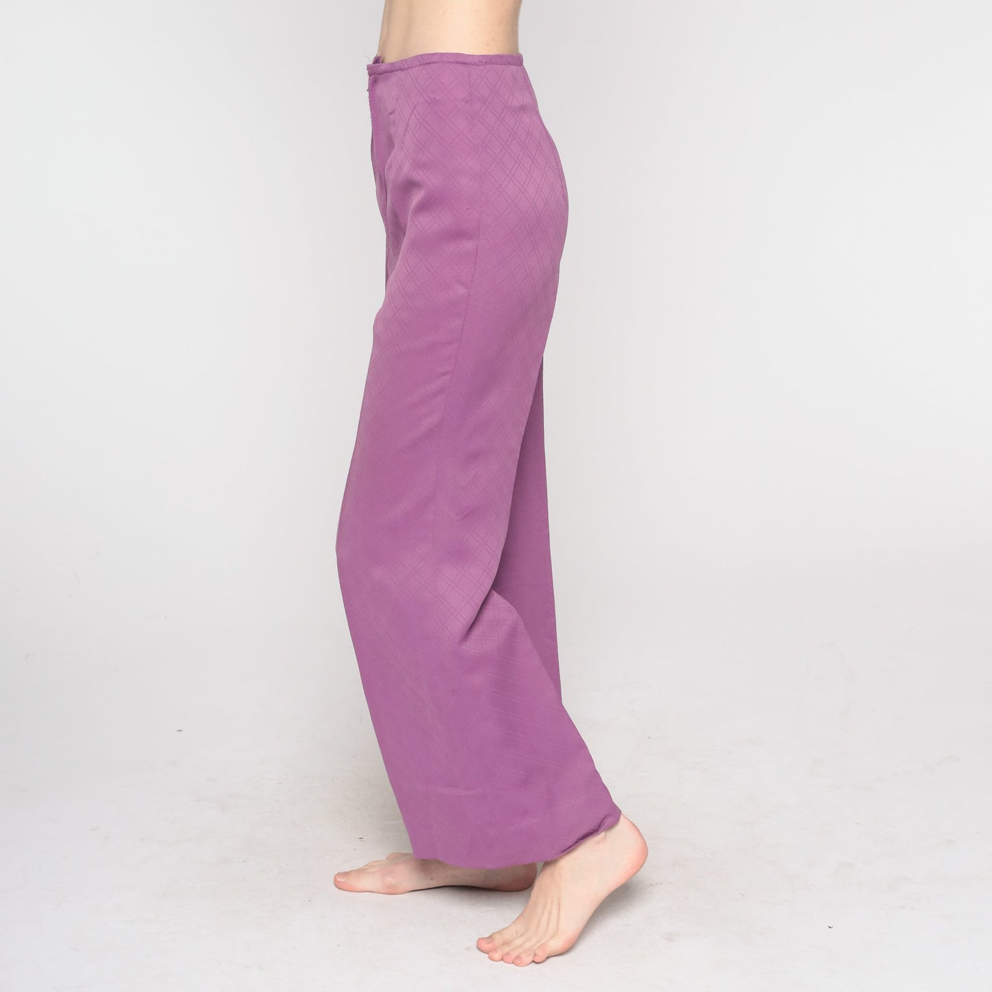 70s Purple Bell Bottom Pants High Waist Wide Leg Trousers Small