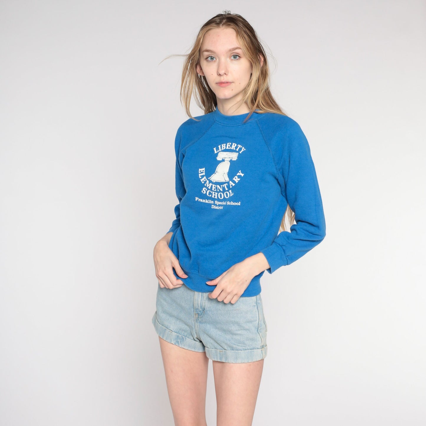 80s Liberty Elementary School Franklin Tennessee Sweatshirt Blue Raglan Small