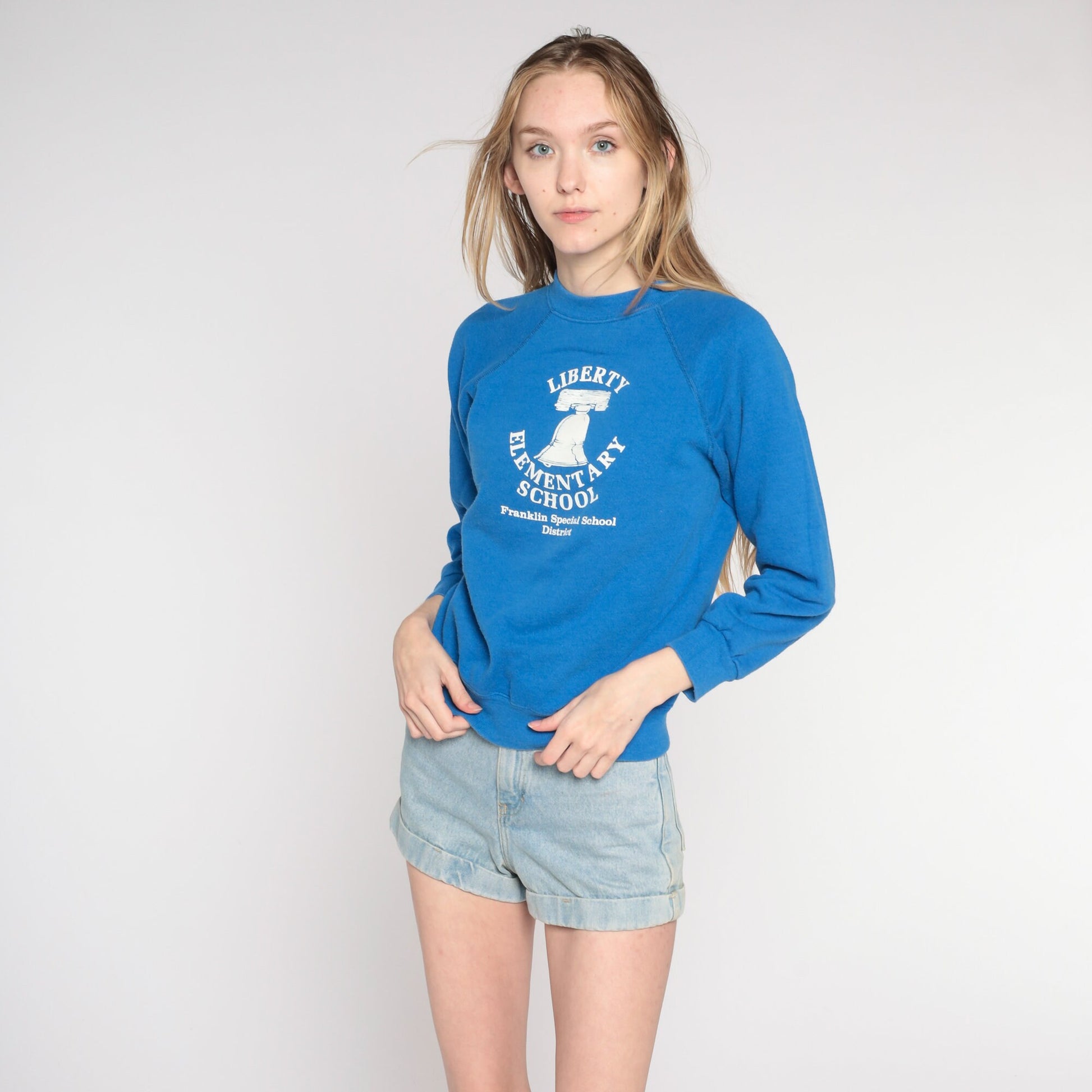 80s Liberty Elementary School Franklin Tennessee Sweatshirt Blue Raglan Small