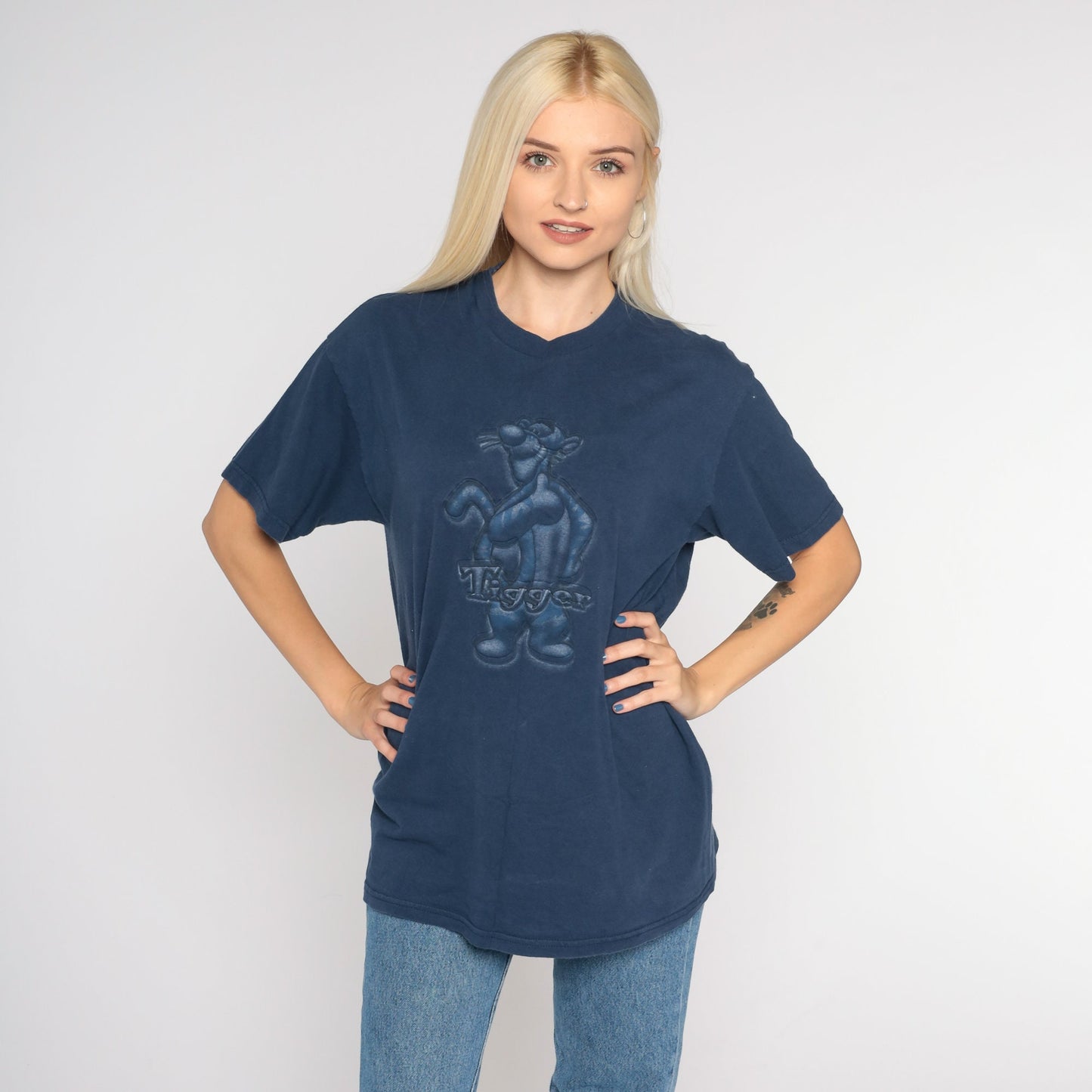 Y2K Disney Tigger Graphic T-Shirt Navy Cotton Tee Medium M