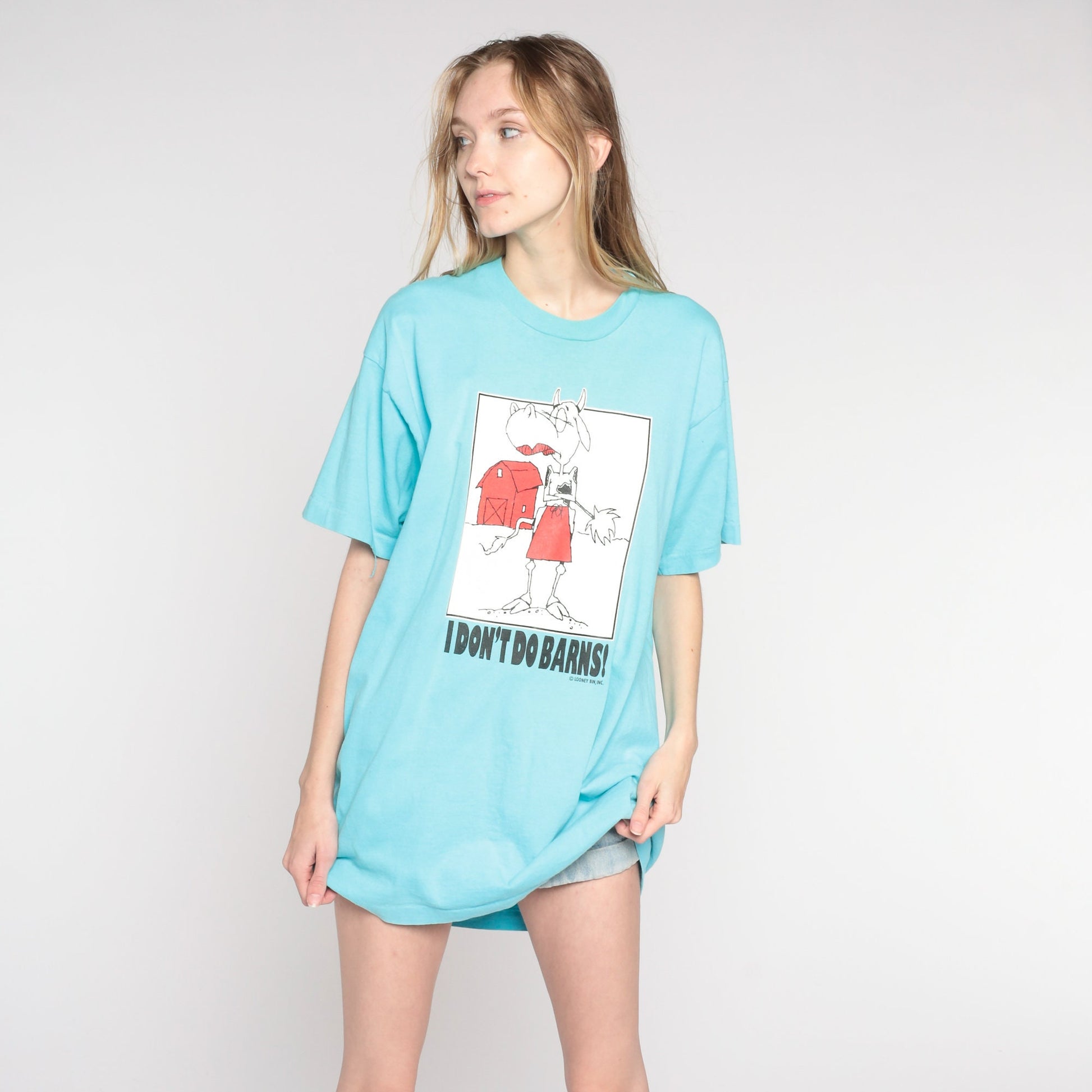90s Cow Graphic T-Shirt I Don't Do Barns Farm Joke Blue Extra Large XXL
