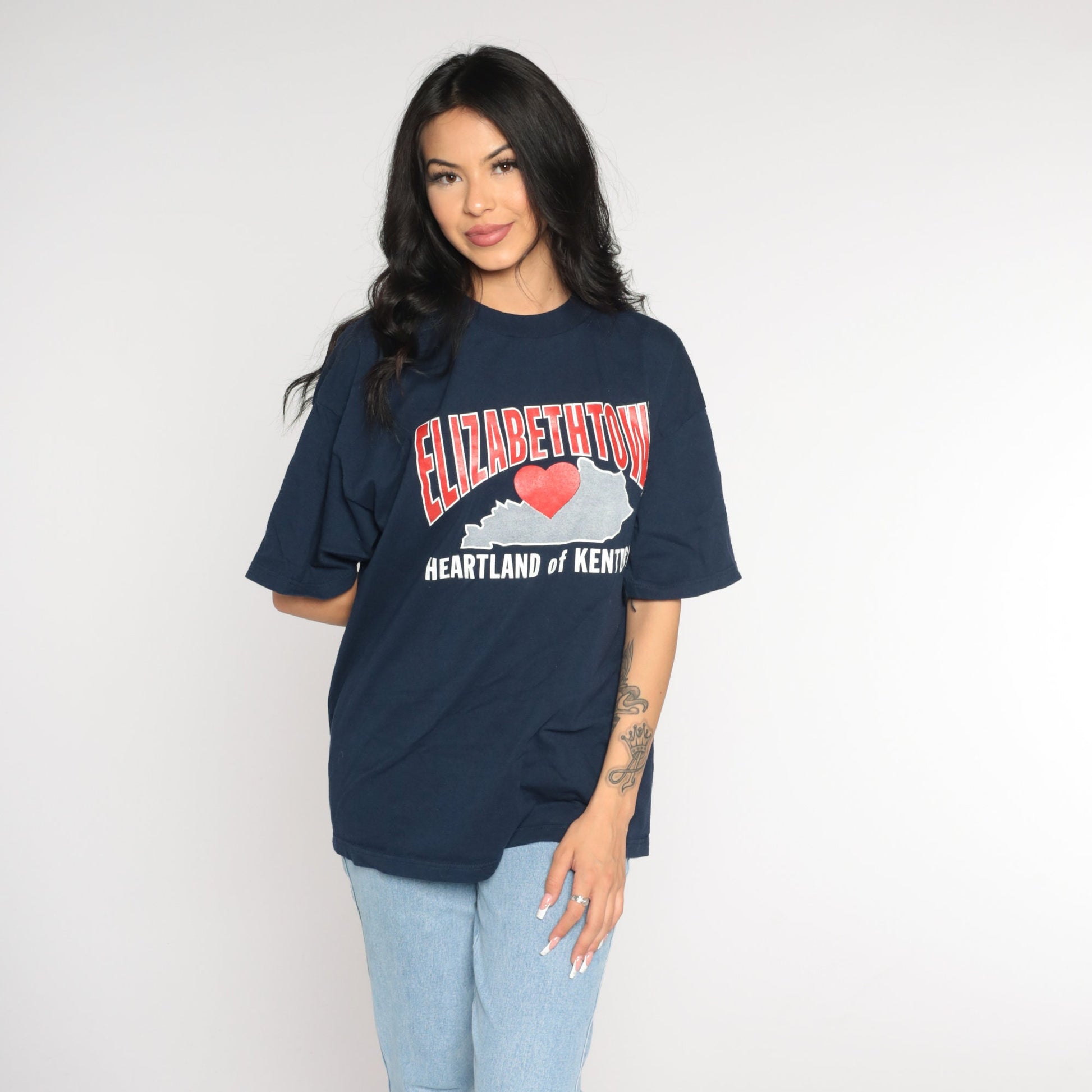 90s Elizabethtown Kentucky Heartland Graphic T-Shirt Navy Blue Extra Large XL