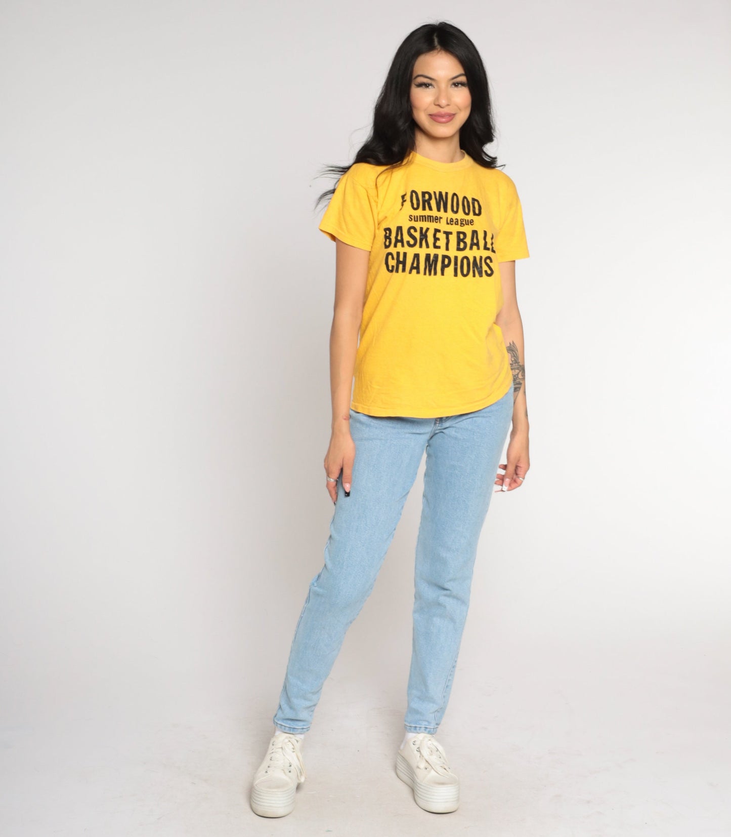 70s Forwood Elementary Basketball Champions T-Shirt Yellow Graphic Tee Medium