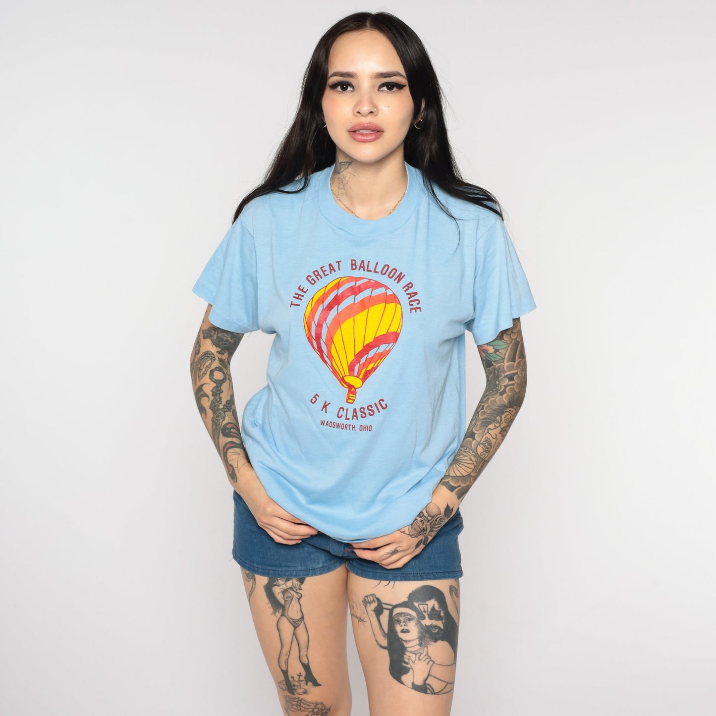 80s Hot Air Balloon Race Wadsworth Ohio Graphic Tee Baby Blue Medium
