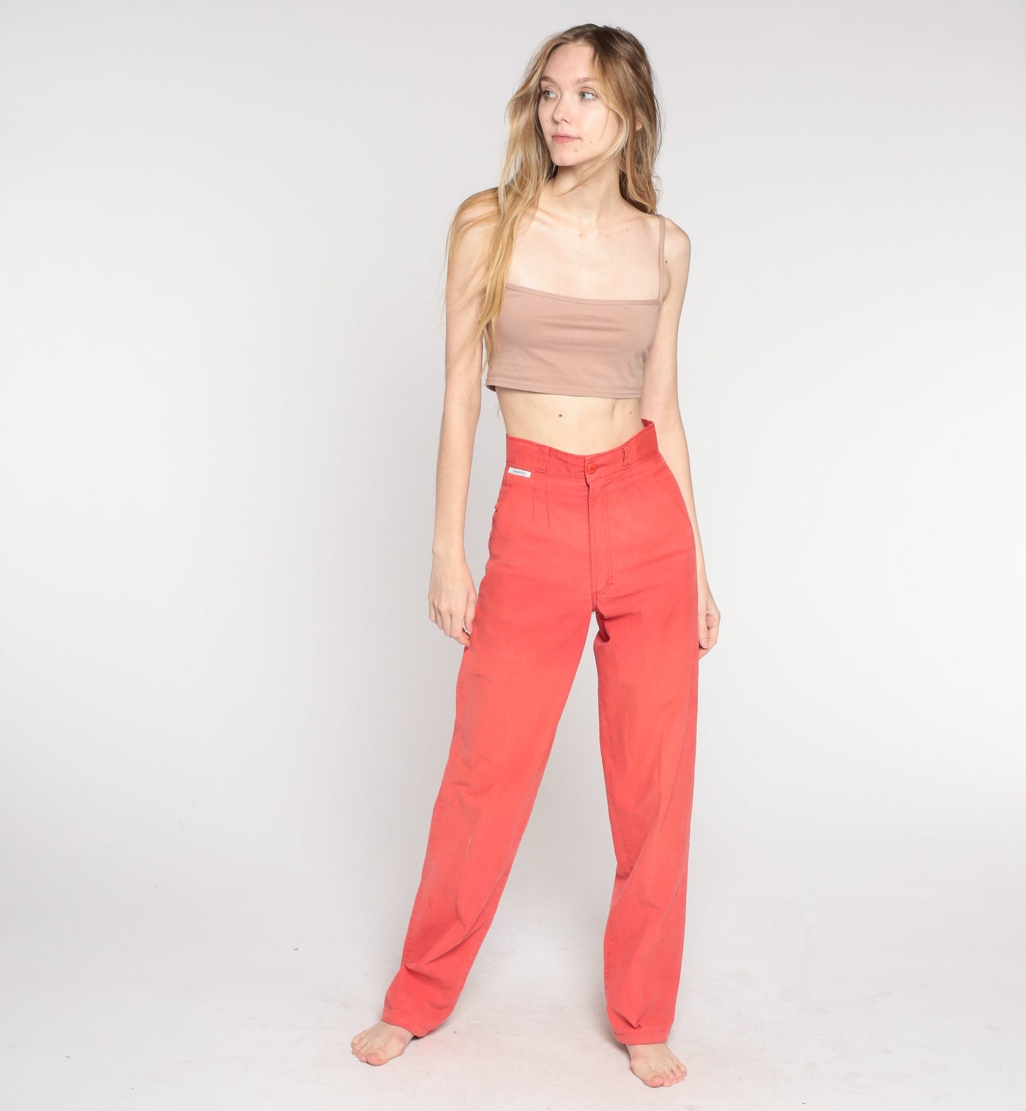 80s Rockies Red Cotton High-Waisted Tapered Trousers Extra Small Tall