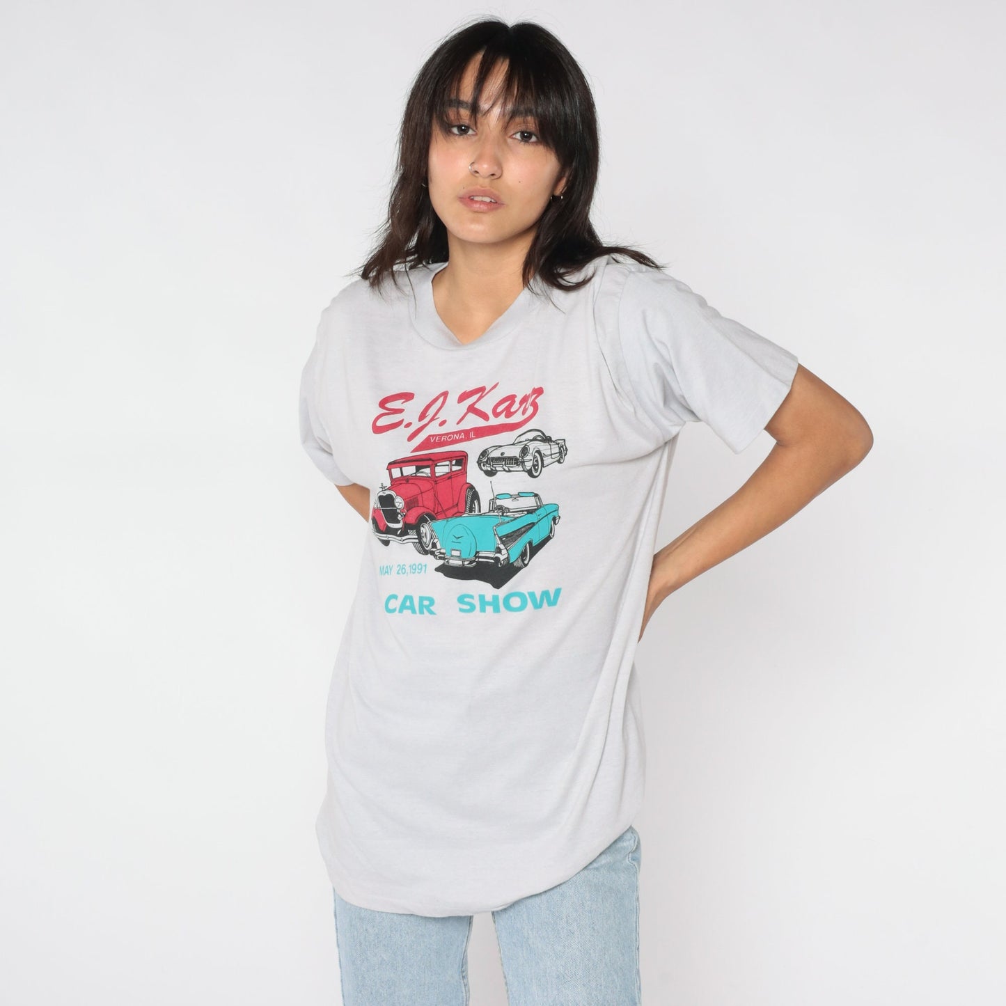 1991 EJ Karz Car Show Graphic T-Shirt Grey Single Stitch Extra Large XL