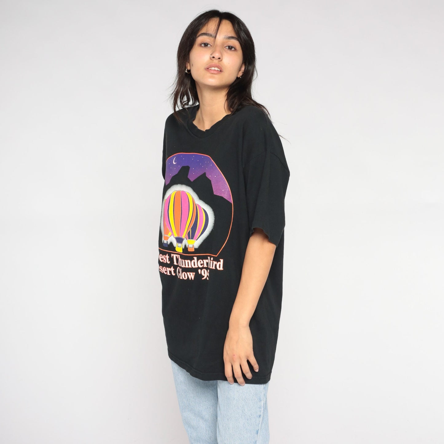 1995 Northwest Thunderbird Desert Glow Hot Air Balloon Graphic Tee Black Large L