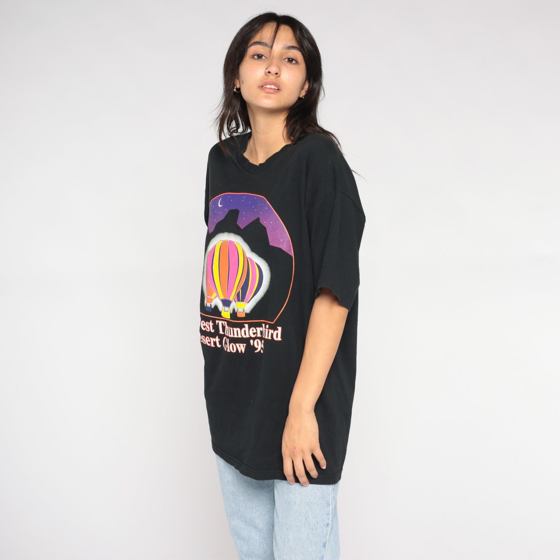 1995 Northwest Thunderbird Desert Glow Hot Air Balloon Graphic Tee Black Large L