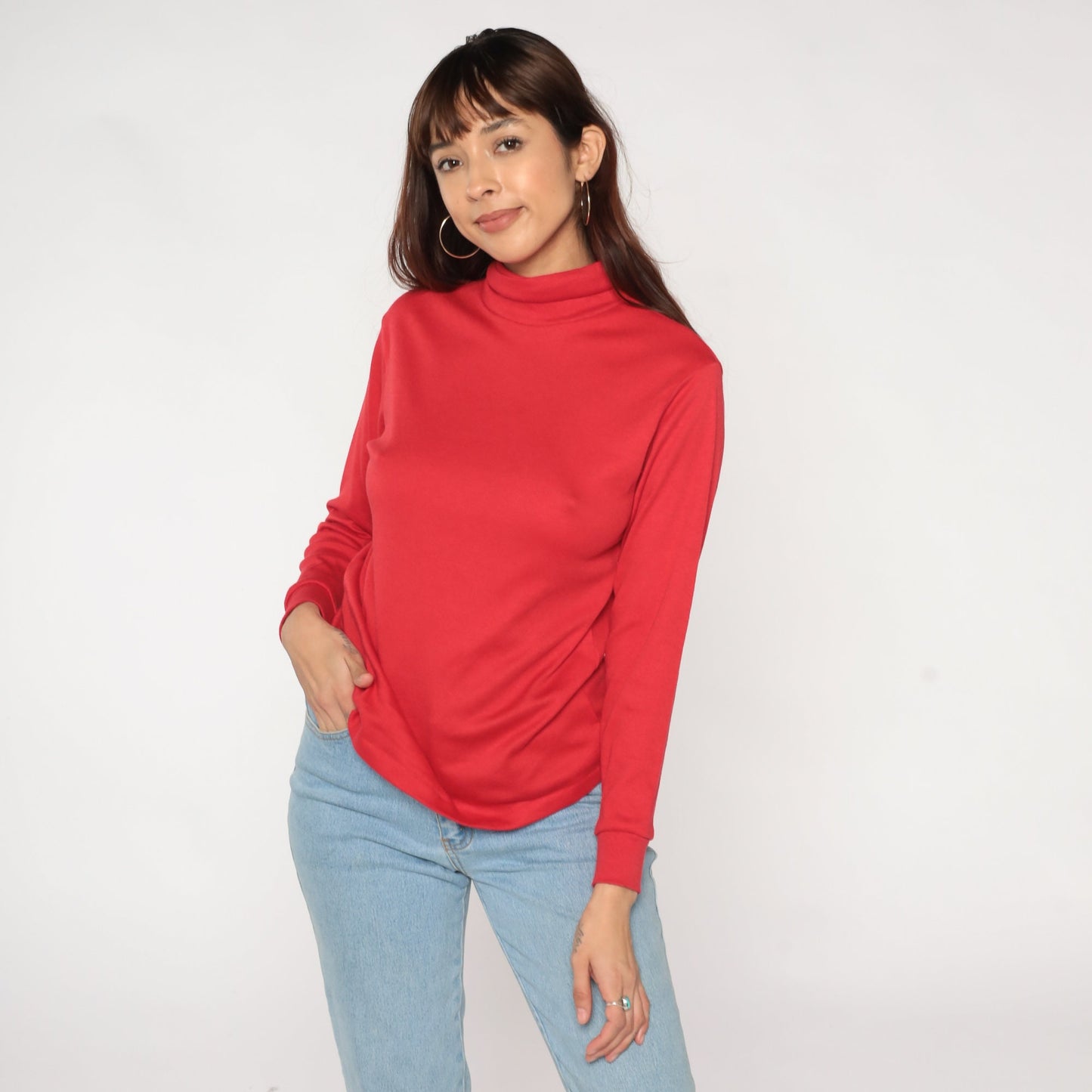80s Red Turtleneck Long Sleeve Top Medium M