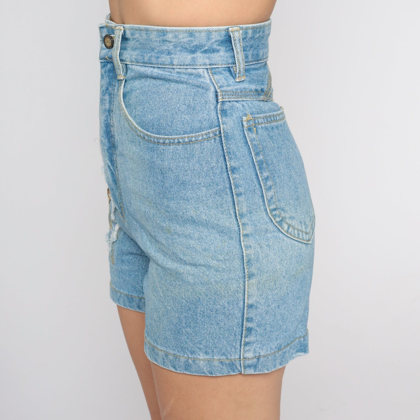 90s High Waisted Blue Denim Shorts Embroidered Star Patch Extra Small