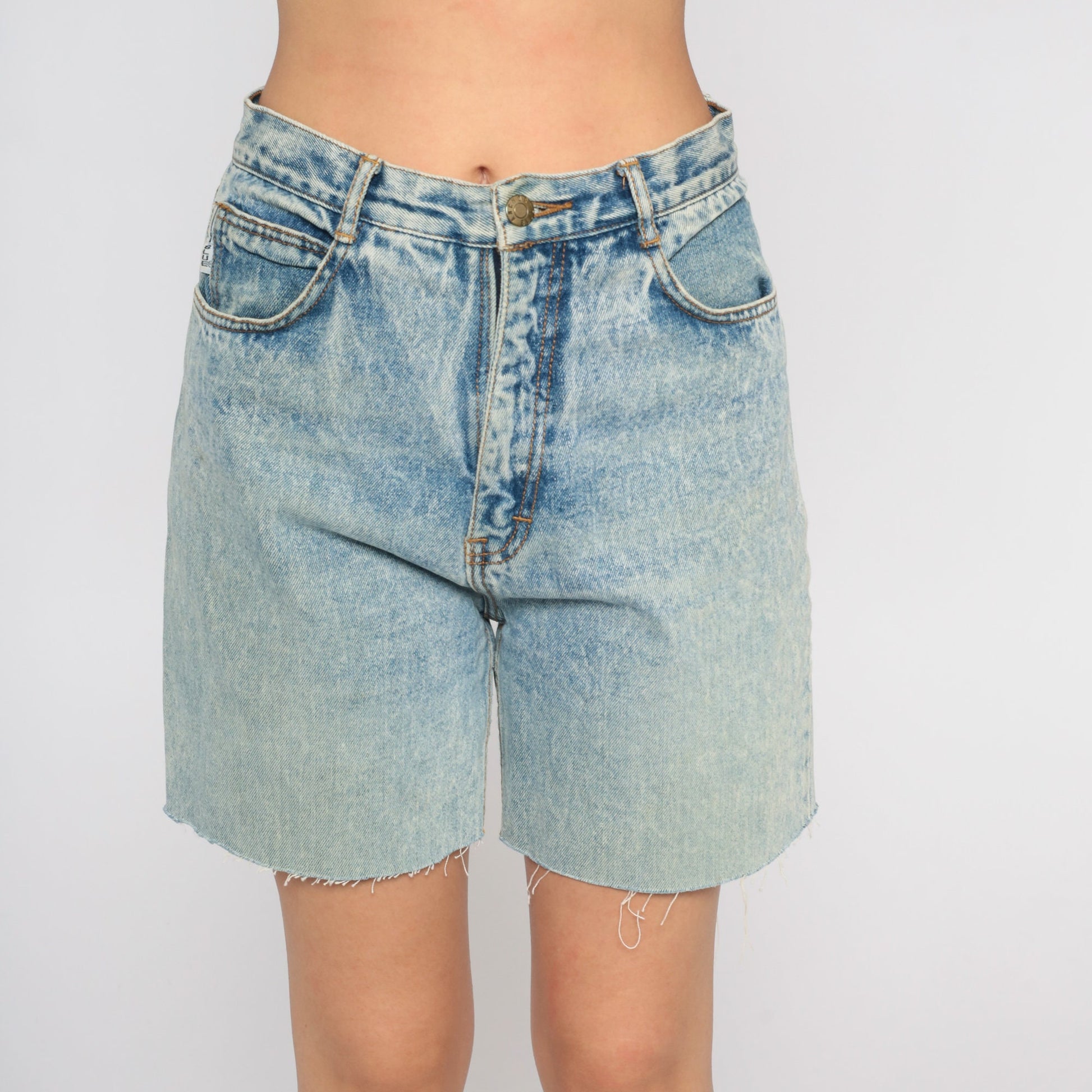 90s Stone Wash Denim Cutoff Shorts High Waisted Frayed Blue Medium