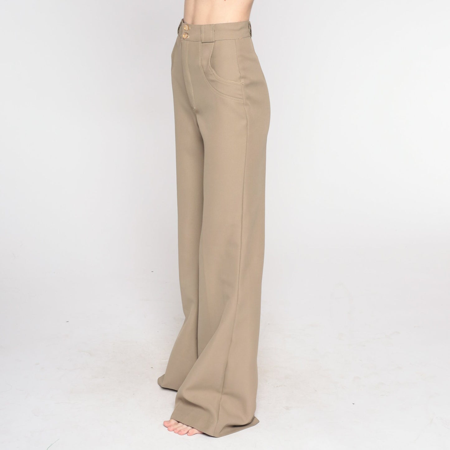70s Taupe Bell Bottom Pants High Waist Flared Trousers Extra Small