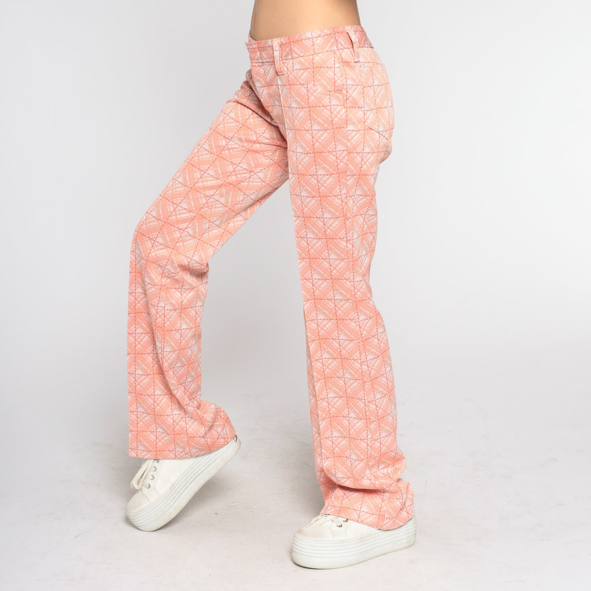 70s H Bar C Ranchwear Bell Bottom Pants Orange Checkered Flared Medium Tall