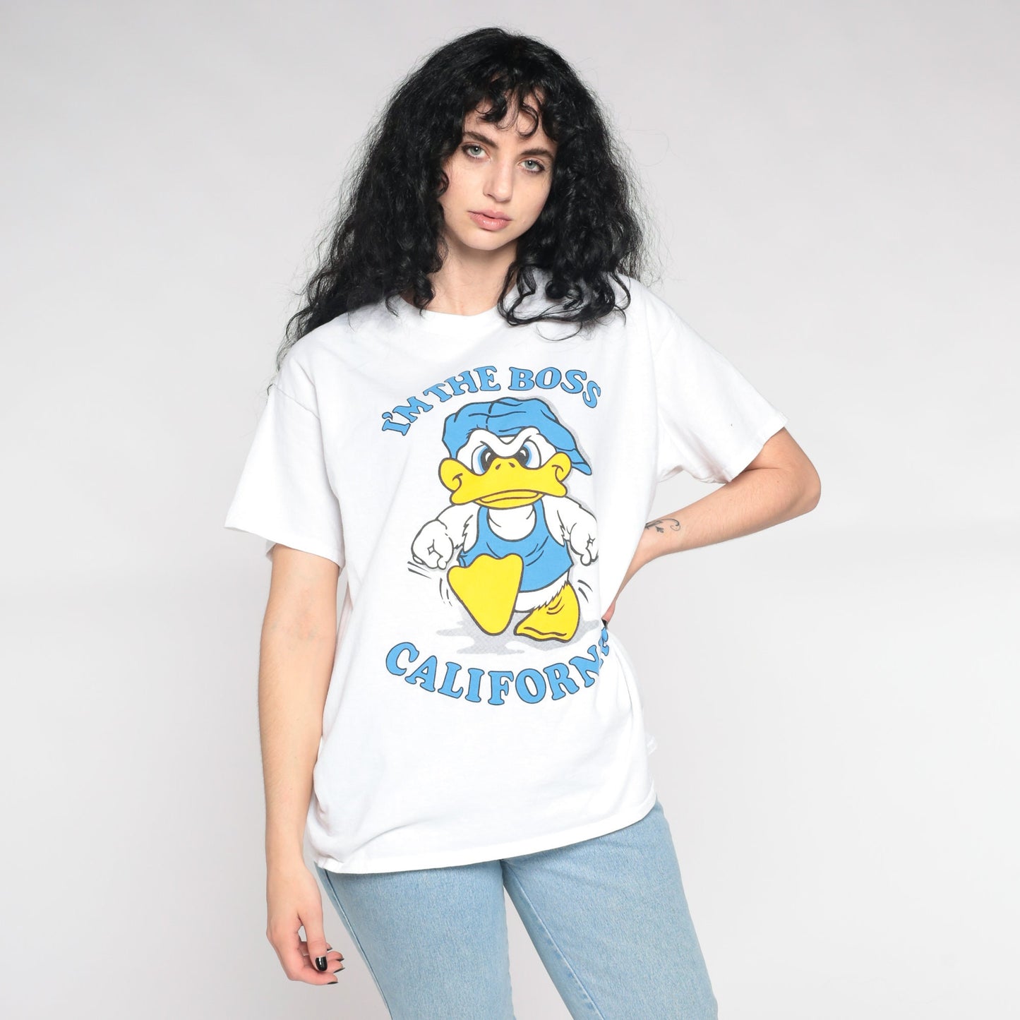 00s California Duck Graphic T-Shirt I'm The Boss White Medium