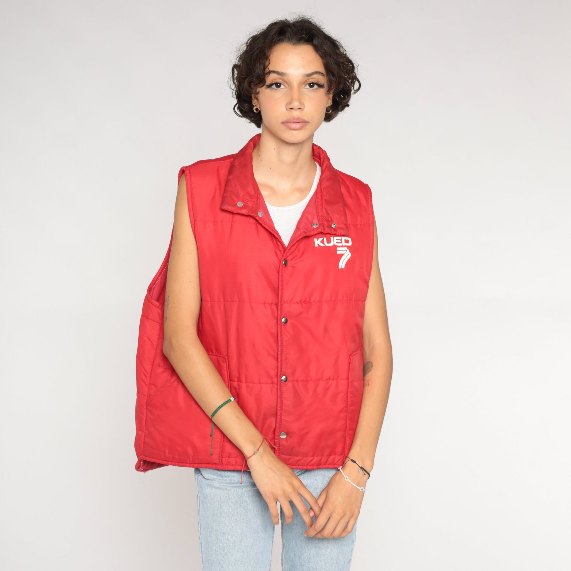 80s KUED 7 PBS Utah Red Puffer Vest Snap Front Skiwear Large