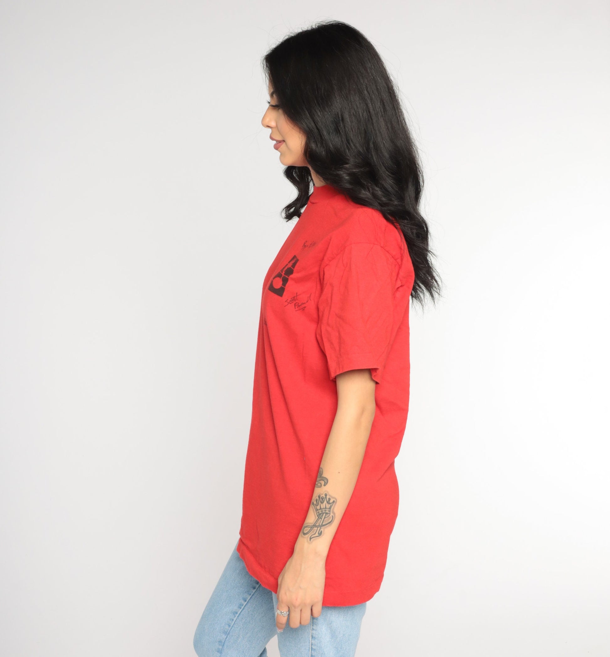 90s Spontaneous Combustion Band Tee Autographed Red Graphic T-Shirt Medium