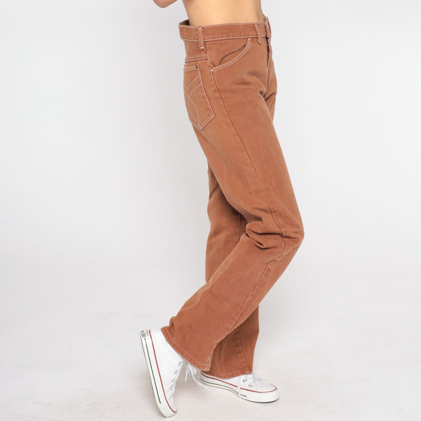80s Brown Denim High-Waist Straight-Leg Jeans Small