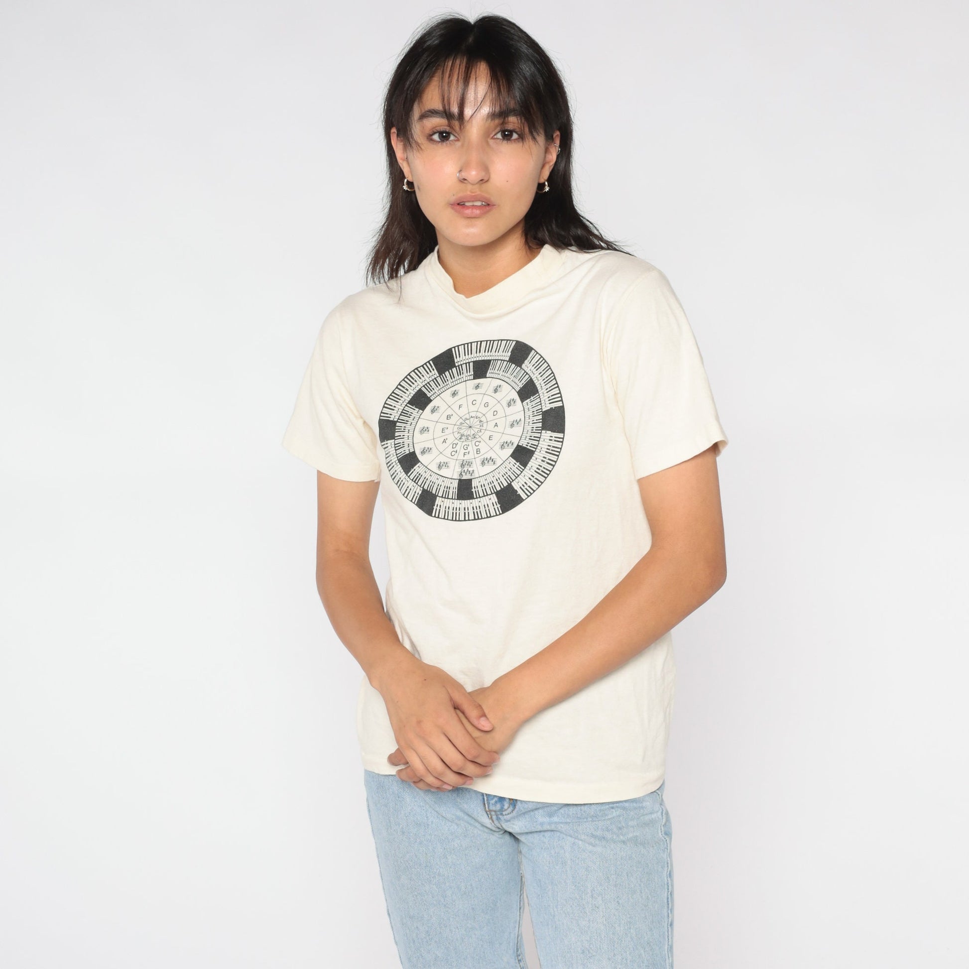 90s Circle of Fifths Music Theory Graphic T-Shirt Cream Cotton Small S