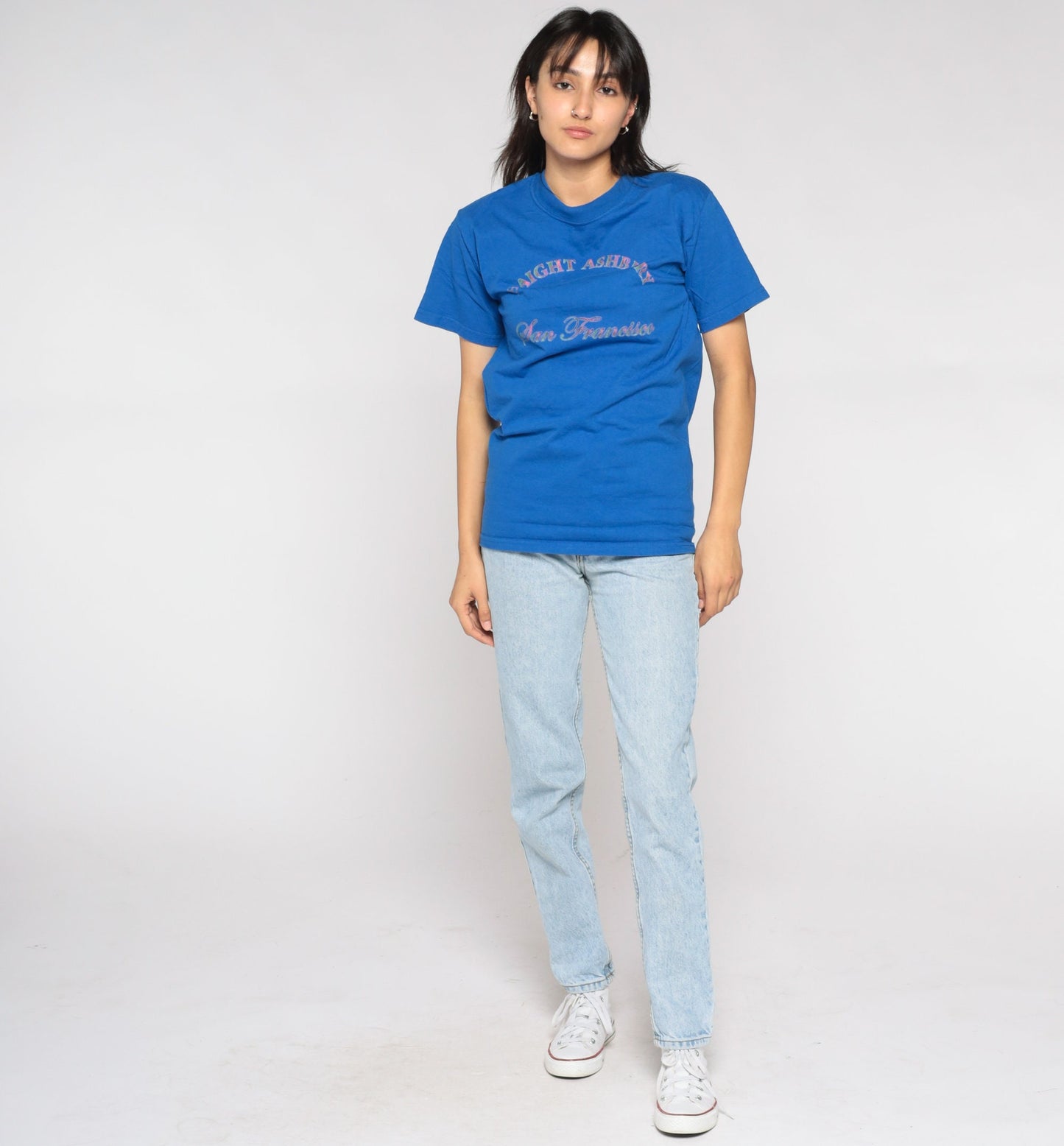 90s Haight Ashbury San Francisco Graphic T-Shirt Blue Cotton Small