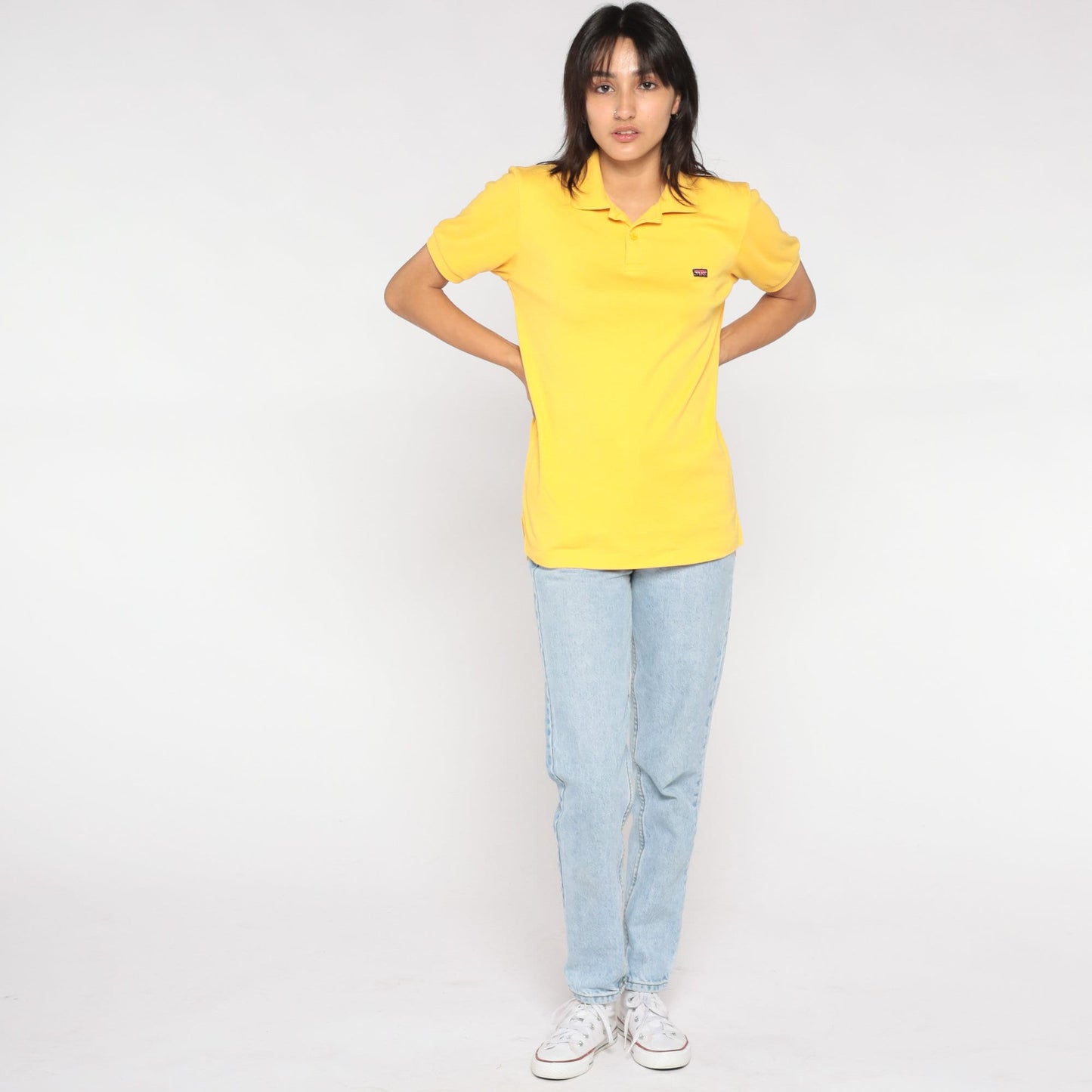 80s Britannia Polo Shirt Yellow Collared Short Sleeve Men's Small